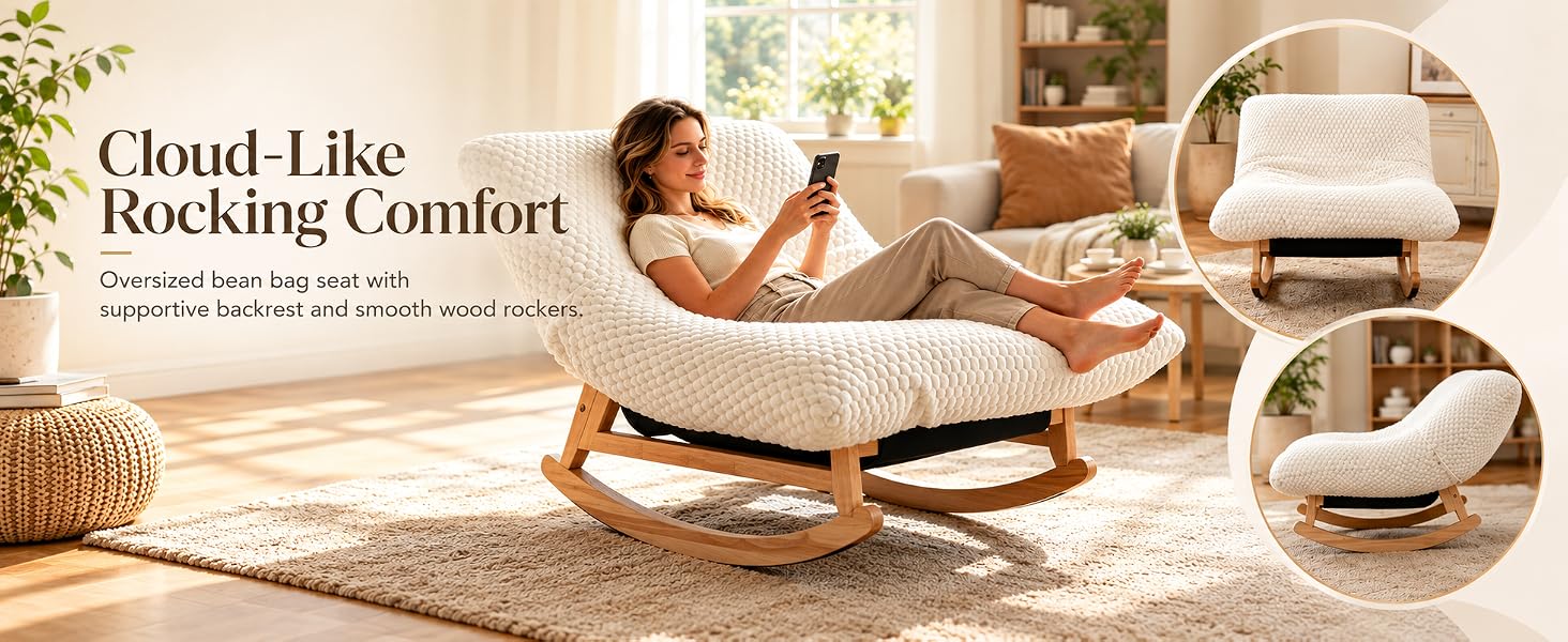 Oftenlucky bean bag rocking chair with ottoman in antique white