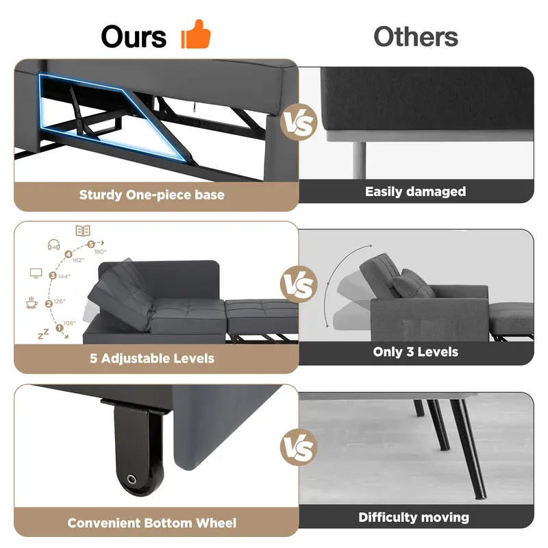  3-in-1 Convertible Lounge Chair Bed