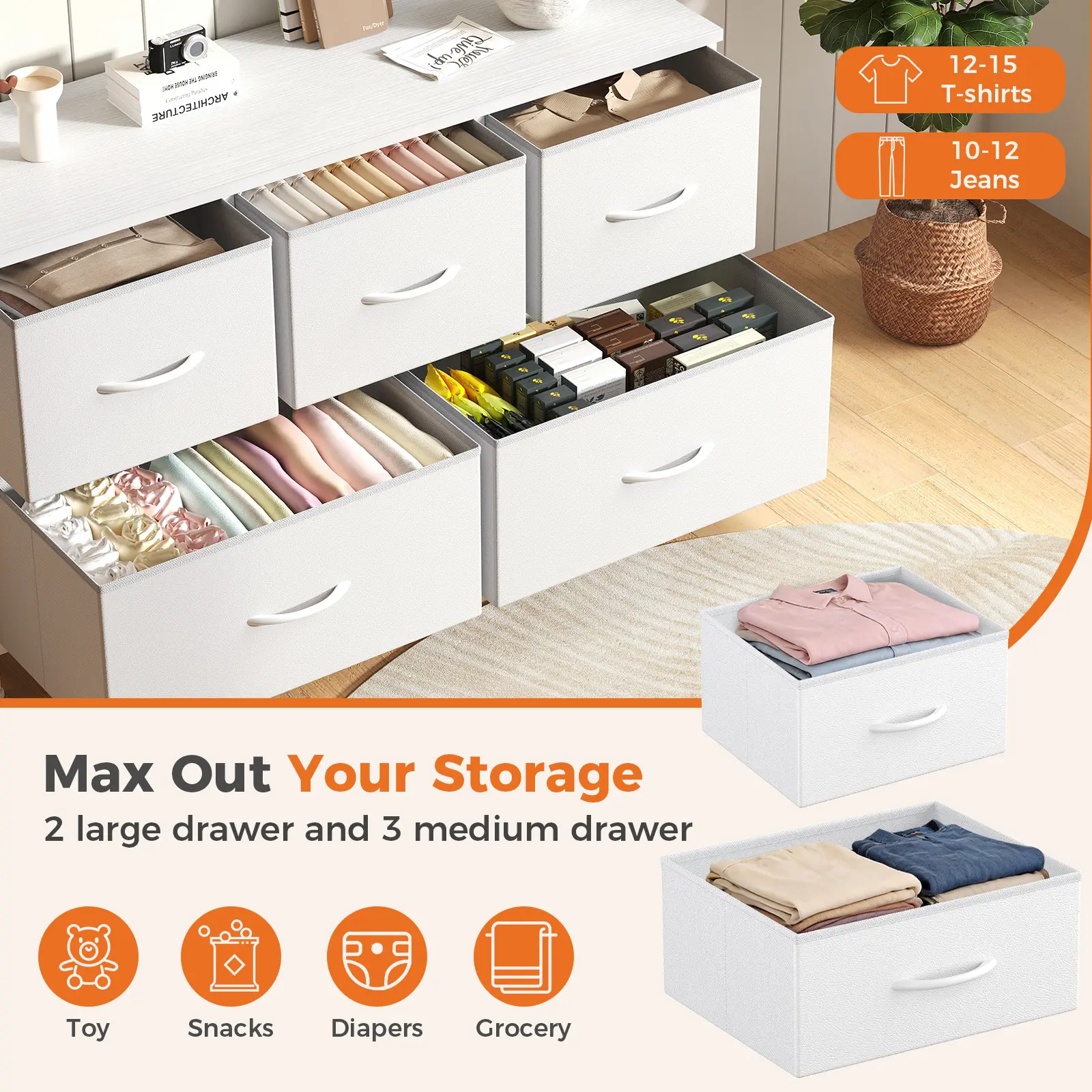 5-Drawer Sturdy Chest of Drawers - Modern Dresser Storage Chest