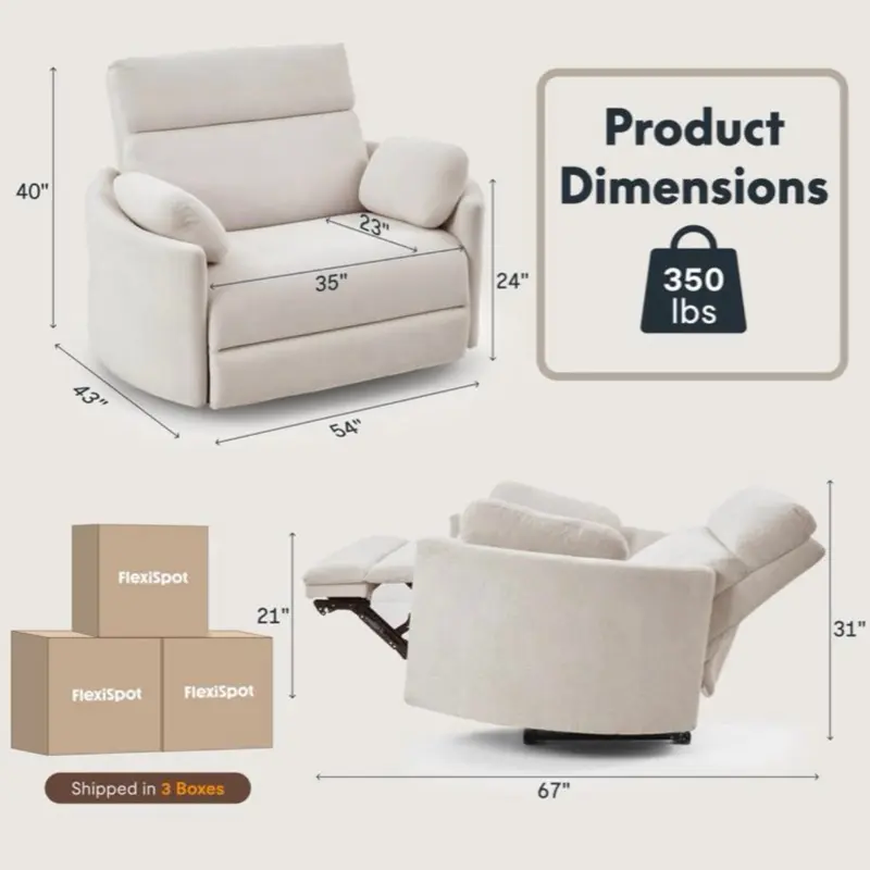54" Oversized No-Wall Power Recliner - Big & Tall Chenille Swivel Rocker