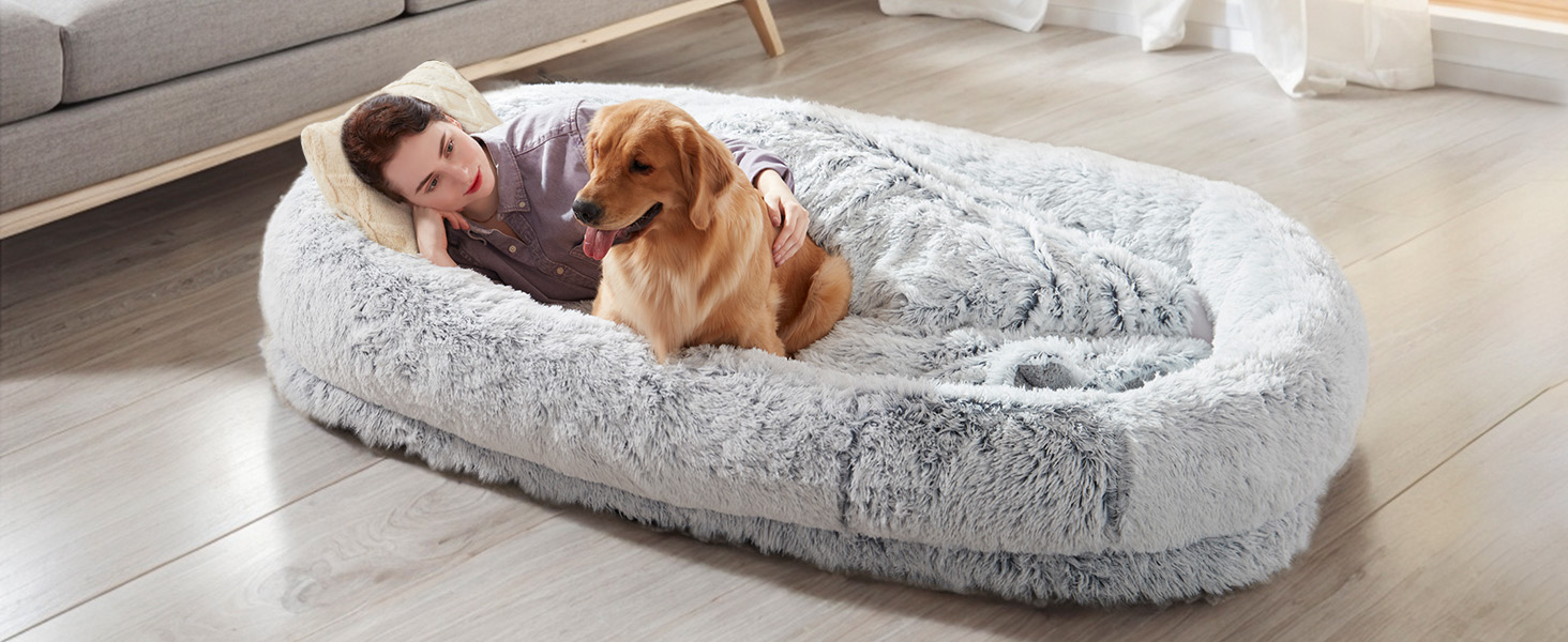 Grey human dog bed