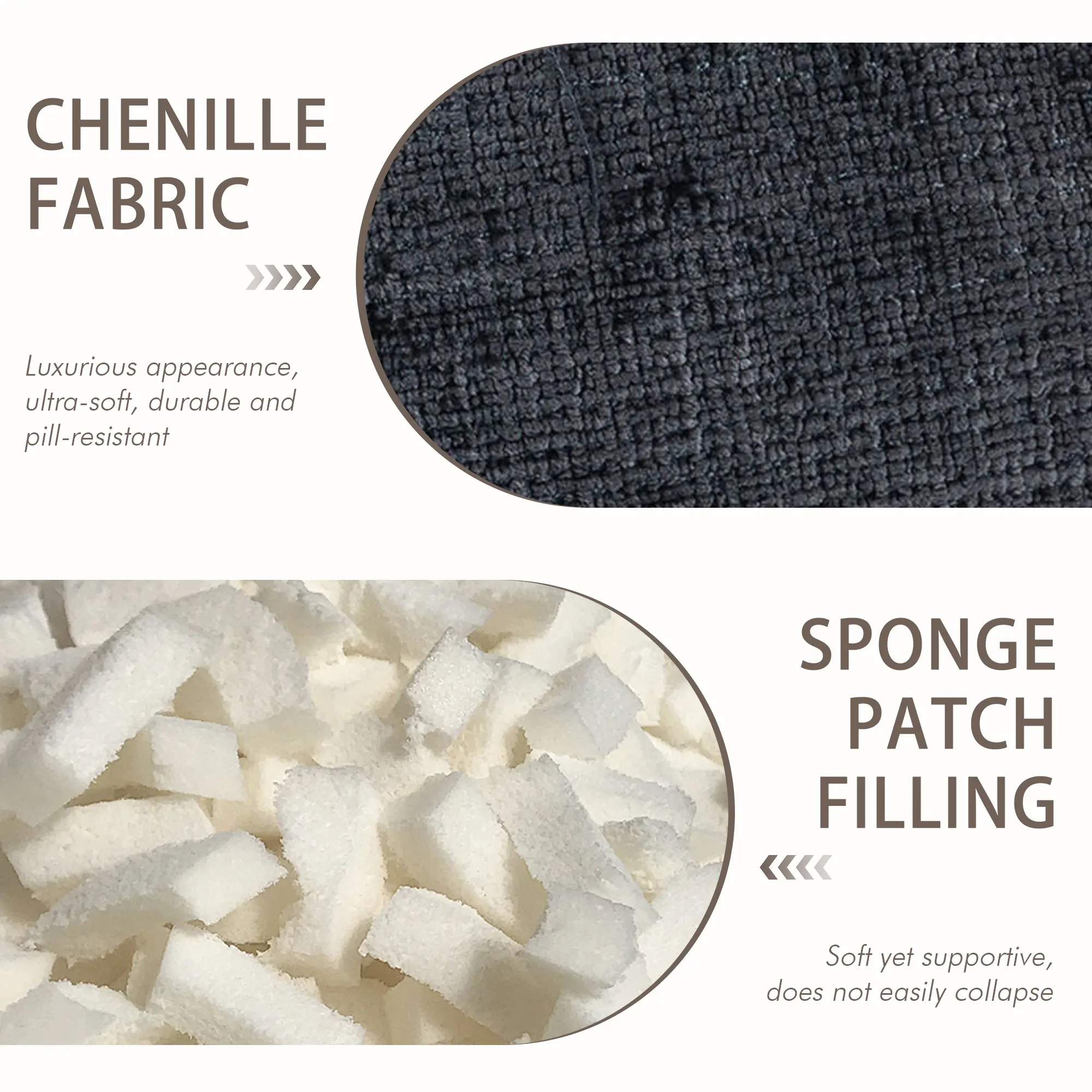 Oversized Chenille Bean Bag Chair 300LBS Support with 3 Pillows