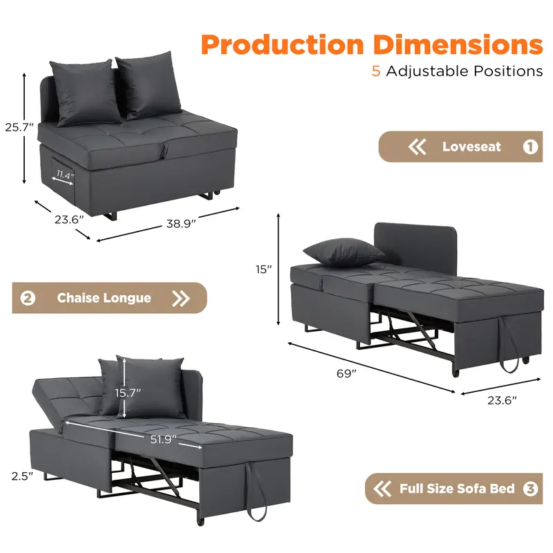  3-in-1 Convertible Lounge Chair Bed