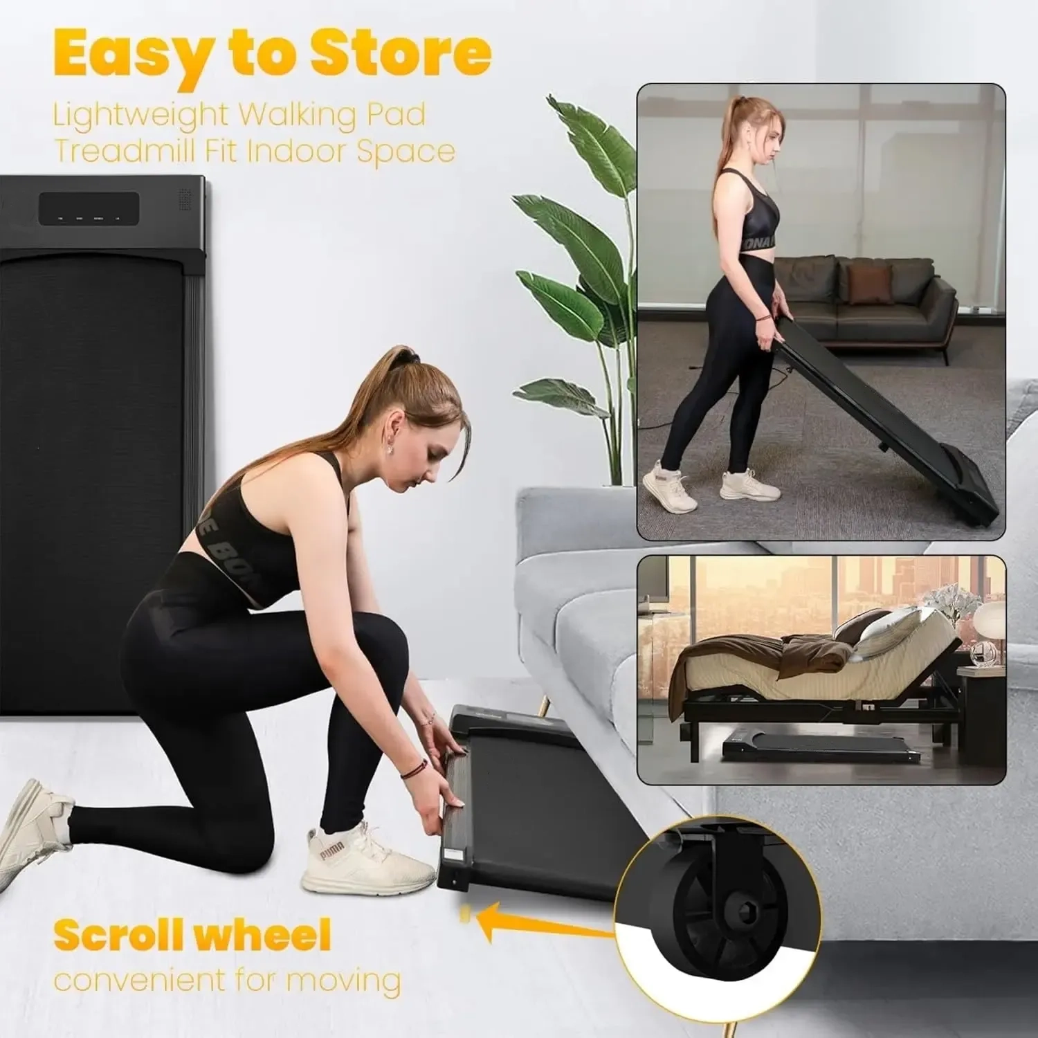 Tousains 2 in 1 Under Desk Treadmill - Portable & Quiet