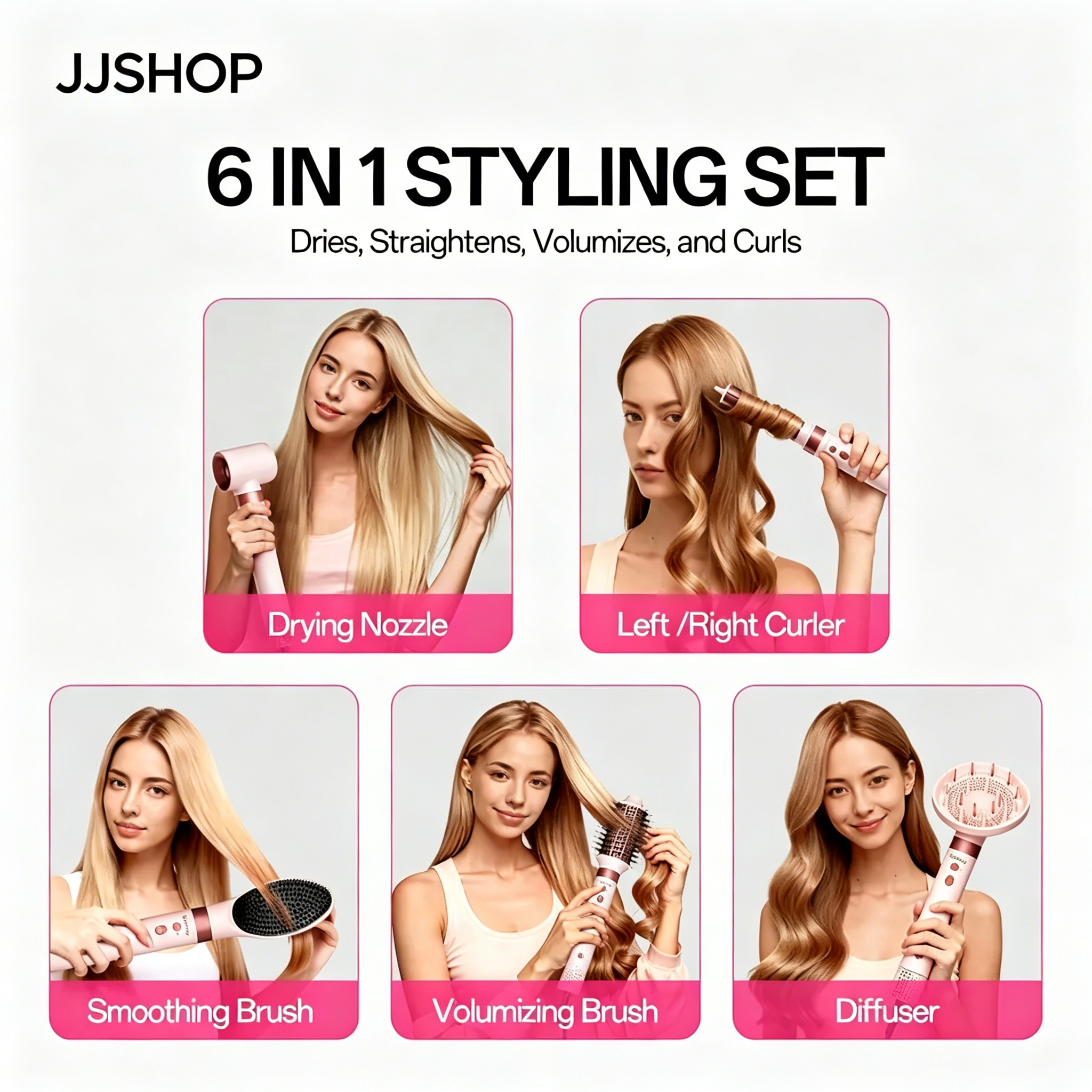 Tideway Prowaver 6-in-1 Ionic Hot Air Styler Wrap - Dual Voltage (100-240V) High-Speed Dryer, Auto Wrap Curlers, Volumizing Blower, Thermal Brush Blowout Tool, Multifunctional Straightener Curler, Smooth Results, Travel Bag, Ideal Gift for Women Summervib