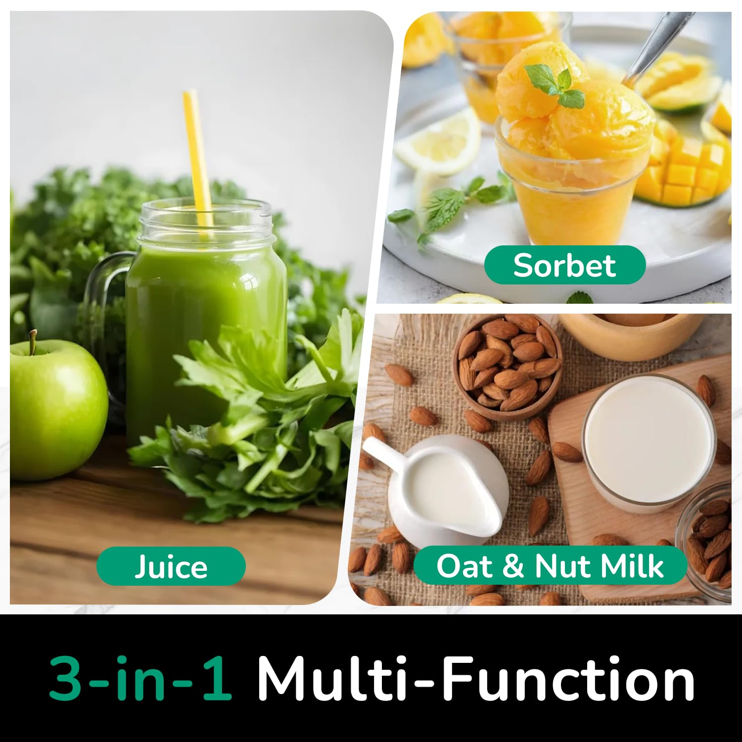 【王硕】Cold Press Juicer, 6" Wide Feed Chute, 3-in-1 Strainers (Juice, Sorbet, Nut Milk), AC Brushless Motor, Self Precut System, BPA-Free, Space Gray