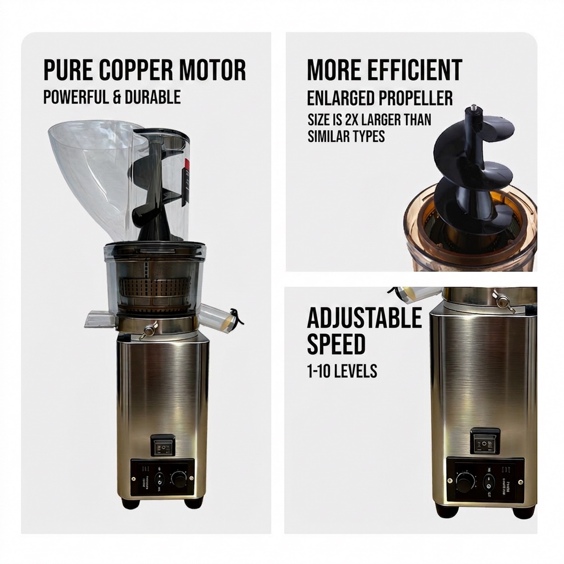 Large Feed Chute Stainless Steel Juicer – Automatic Juice & Pulp Separation System