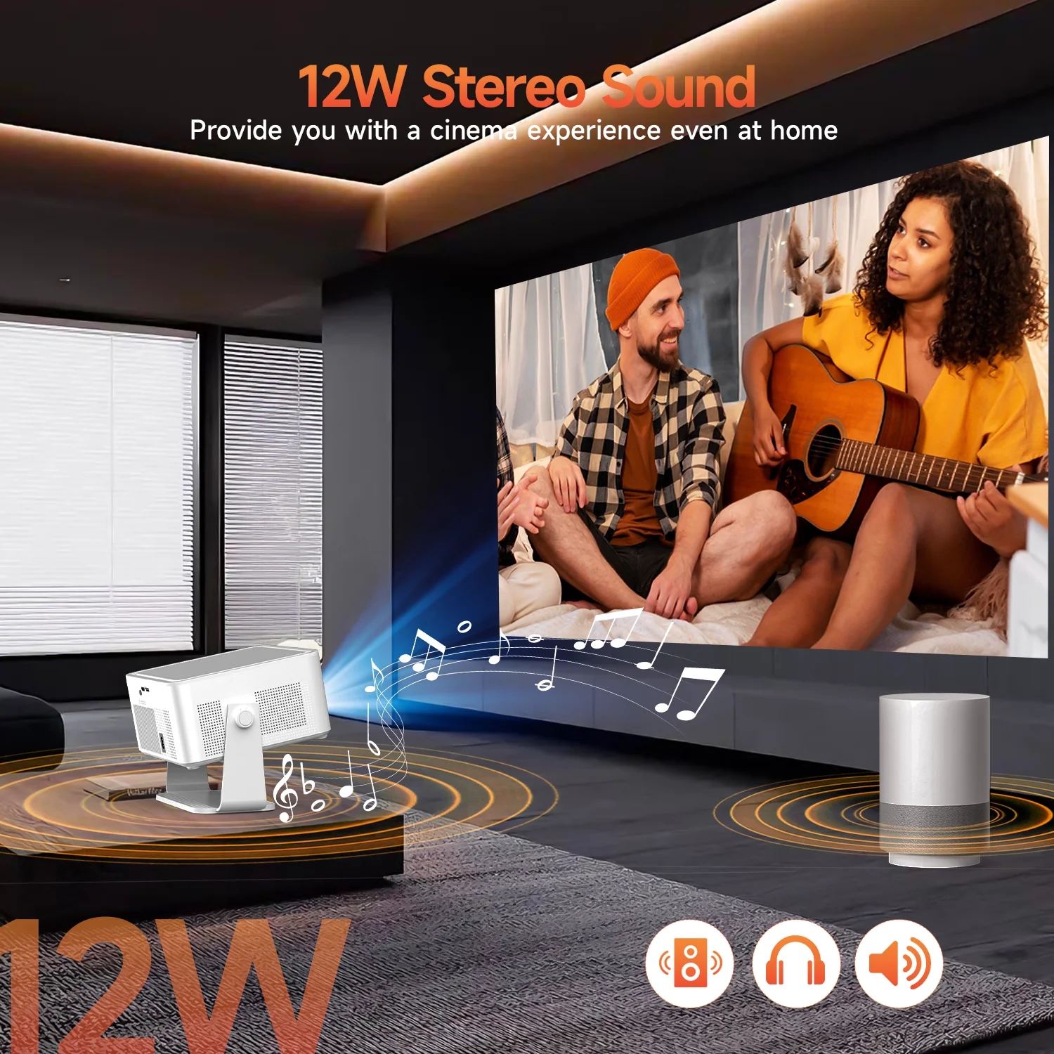 450Max Projector 1100ANSI Auto Focus 12W Speaker HDR10+ Android 14.0 Dual WiFi6 BT5.4 Fully Automatic Keystone 1.0:1 Throw Ratio Screen Recognize & Automatic Obstacle Avoidance Home Cinema, Movie, Audio