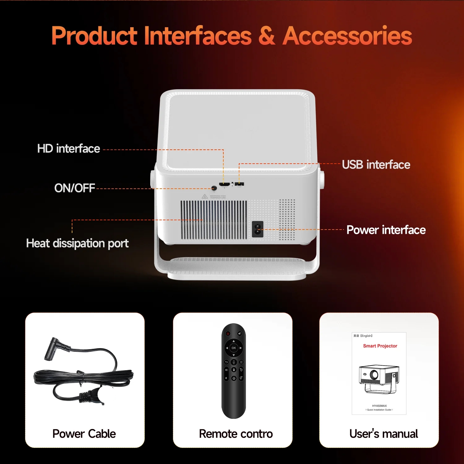 450Max Projector 1100ANSI Auto Focus 12W Speaker HDR10+ Android 14.0 Dual WiFi6 BT5.4 Fully Automatic Keystone 1.0:1 Throw Ratio Screen Recognize & Automatic Obstacle Avoidance Home Cinema, Movie, Audio