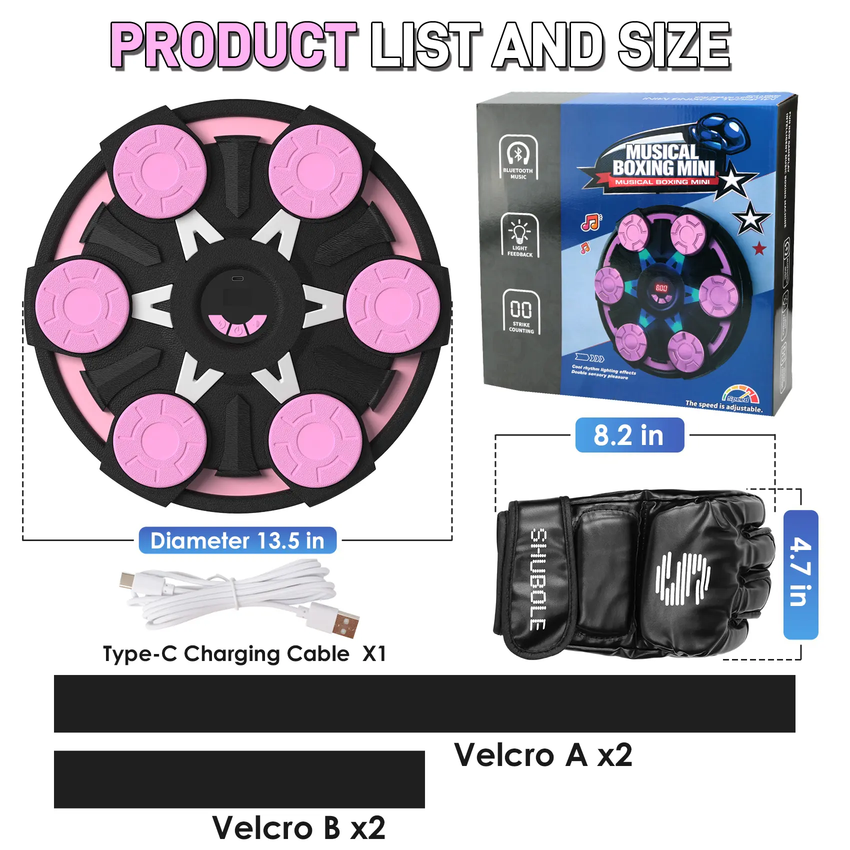 Music Boxing Machine for Kids & Adults - Wall Punching Pad with Lighting, 9-Speed Bluetooth Boxing Game with Gloves, Wall Mounted Exercise Equipment, 2026 Upgrade Boxing Equipment for Kids Age 6+ Protective Gear boxing gloves boxing equipment