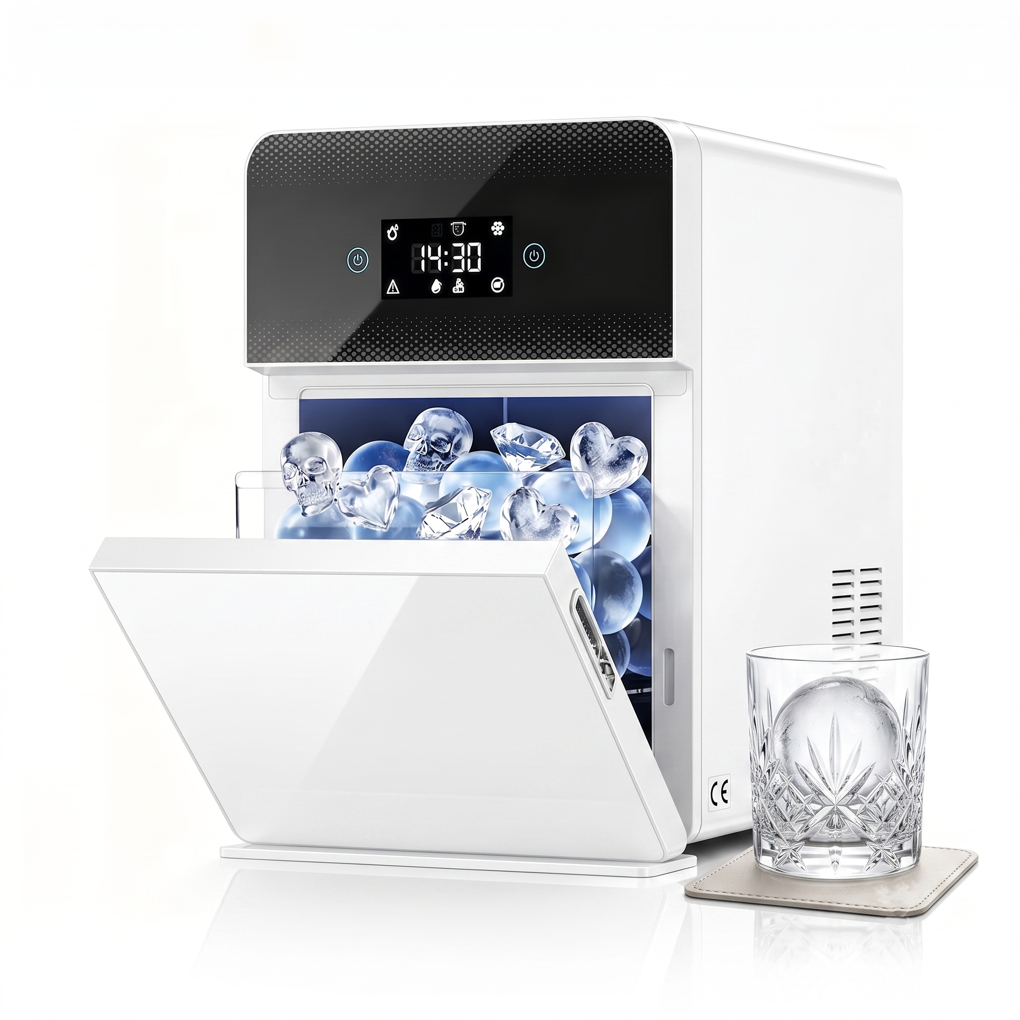 3.2" Clear Ice Ball Maker Countertop, Sphere Ice Maker with Automatic Water Supply, 3 pcs in 15 Mins, 288 pcs/Day, Sphere Ice Maker with Automatic Water Supply, Self-Cleaning, Enhanced Insulation for Whiskey Bar