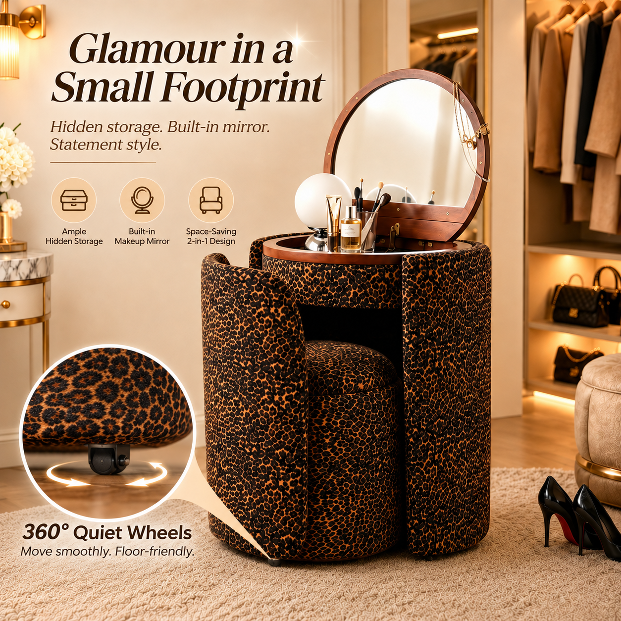🎉 Exclusive Deal · Limited Stock🎉 Modern Makeup Vanity Set with LED Mirror, Stool & Large Storage