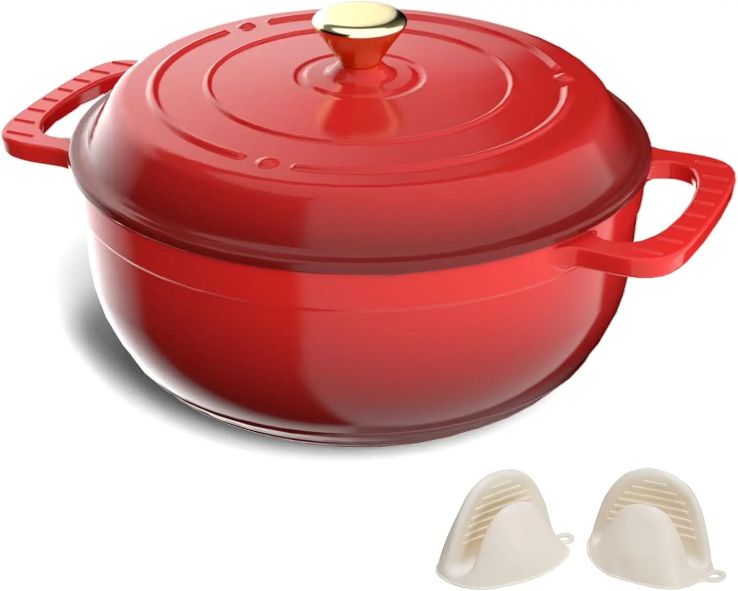 JJJSHOP Enameled Cast Iron Round Dutch Oven, 5/6/7.5QT Pot with Lid &Dual Handles with Silicone Gloves,Oven Safe up to 500°F, Heavy-Duty Pre-Seasoned Cookware for Bread Baking, Braising, Stews, Roasting,TikTokShopBlackFriday