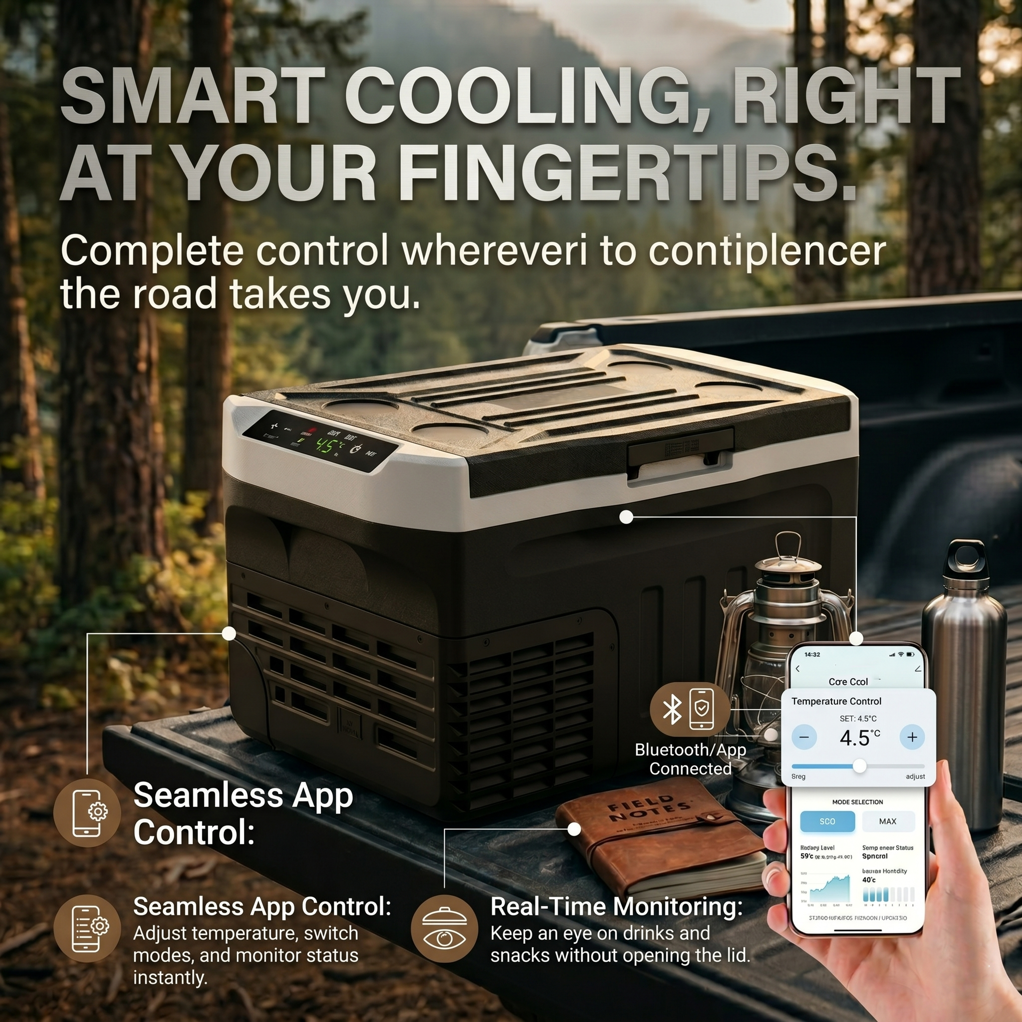 12V Refrigerator (24/37/53Quart /23L/35L/50L) supports 12V/24V DC & 110-240V AC. Portable with -4°F~68°F range, it features wheels, 2 baskets, and large cooling zone. Ideal for RVs, travel, Truck, Boat