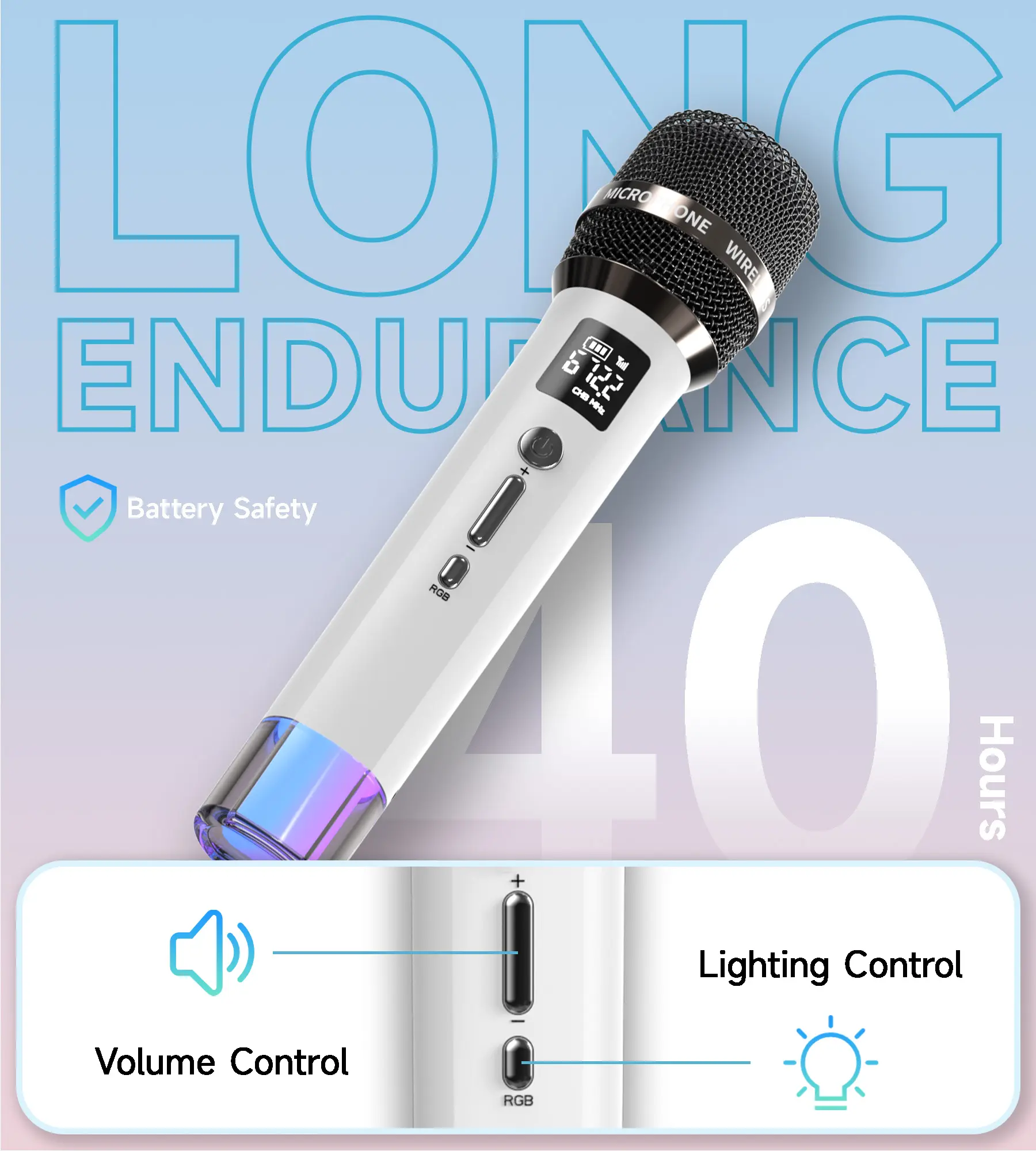 【twain】Wireless Microphone with LED Lights, 200FT Range