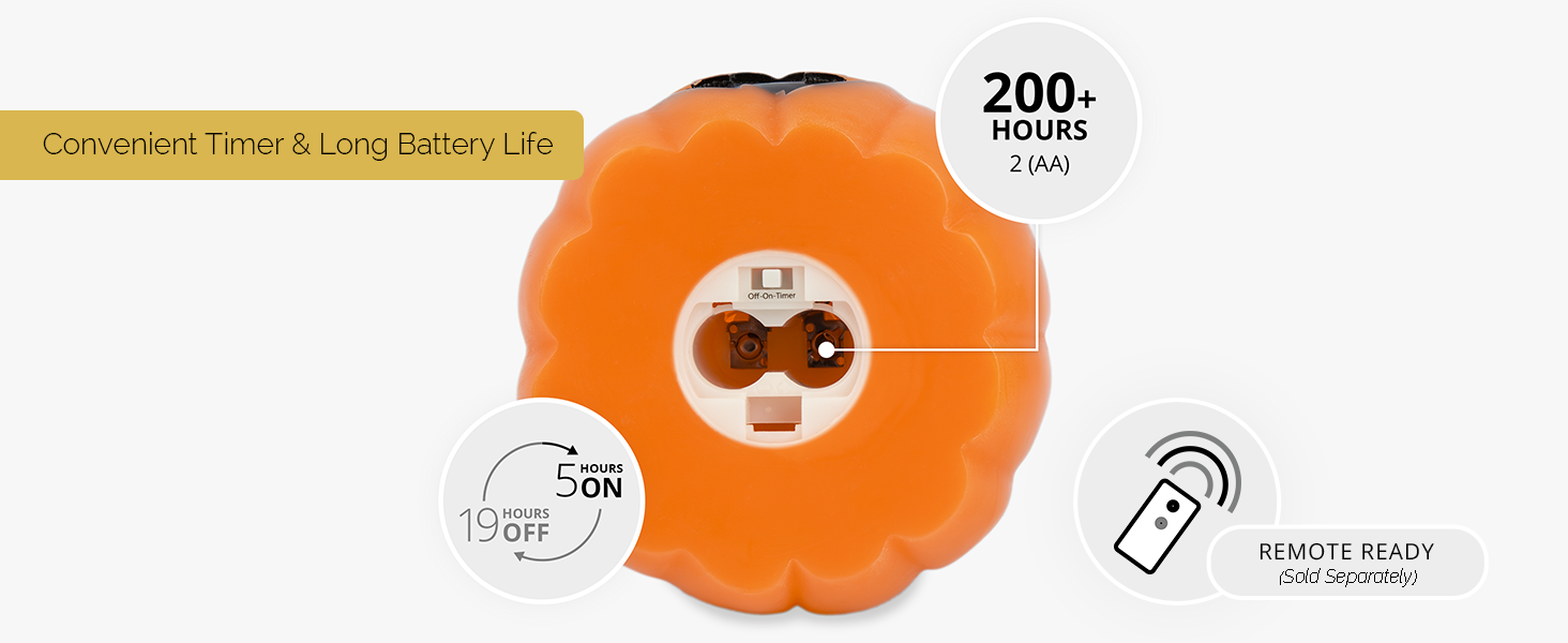 Built-in 5-hour timer and 200+ hour battery life with 2 AA batteries