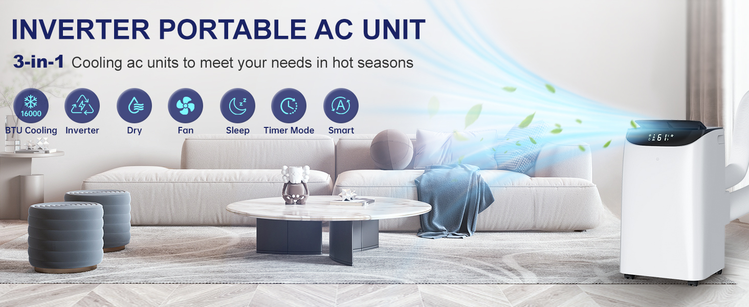 Portable air conditioner providing comfortable cool air in a bright modern home