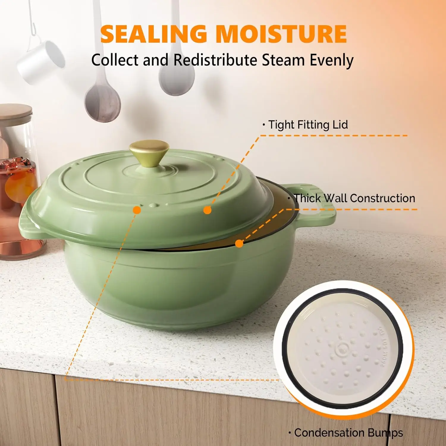 JJJSHOP Enameled Cast Iron Round Dutch Oven, 5/6/7.5QT Pot with Lid &Dual Handles with Silicone Gloves,Oven Safe up to 500°F, Heavy-Duty Pre-Seasoned Cookware for Bread Baking, Braising, Stews, Roasting,TikTokShopBlackFriday
