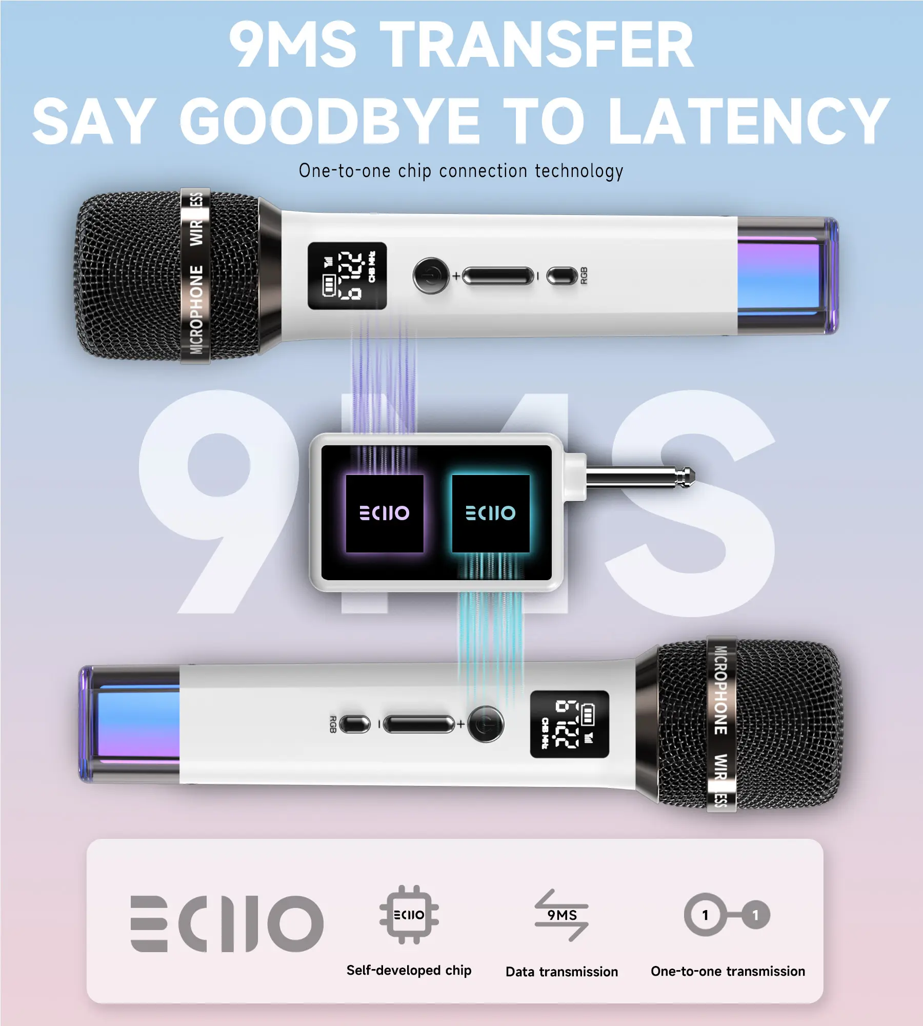 【twain】Wireless Microphone with LED Lights, 200FT Range