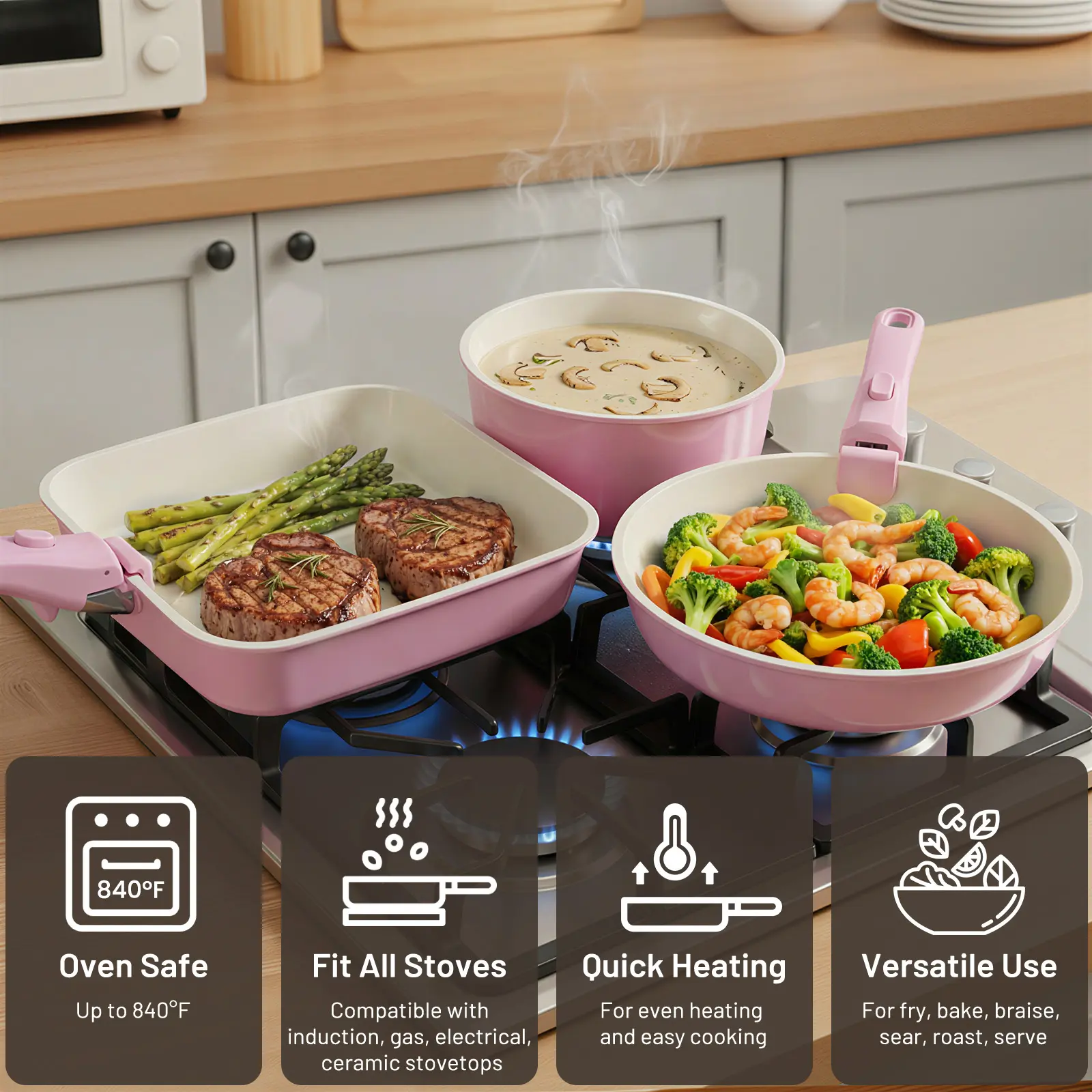 JJJSHOP Non-Toxic Ceramic Cookware Set - 22pcs