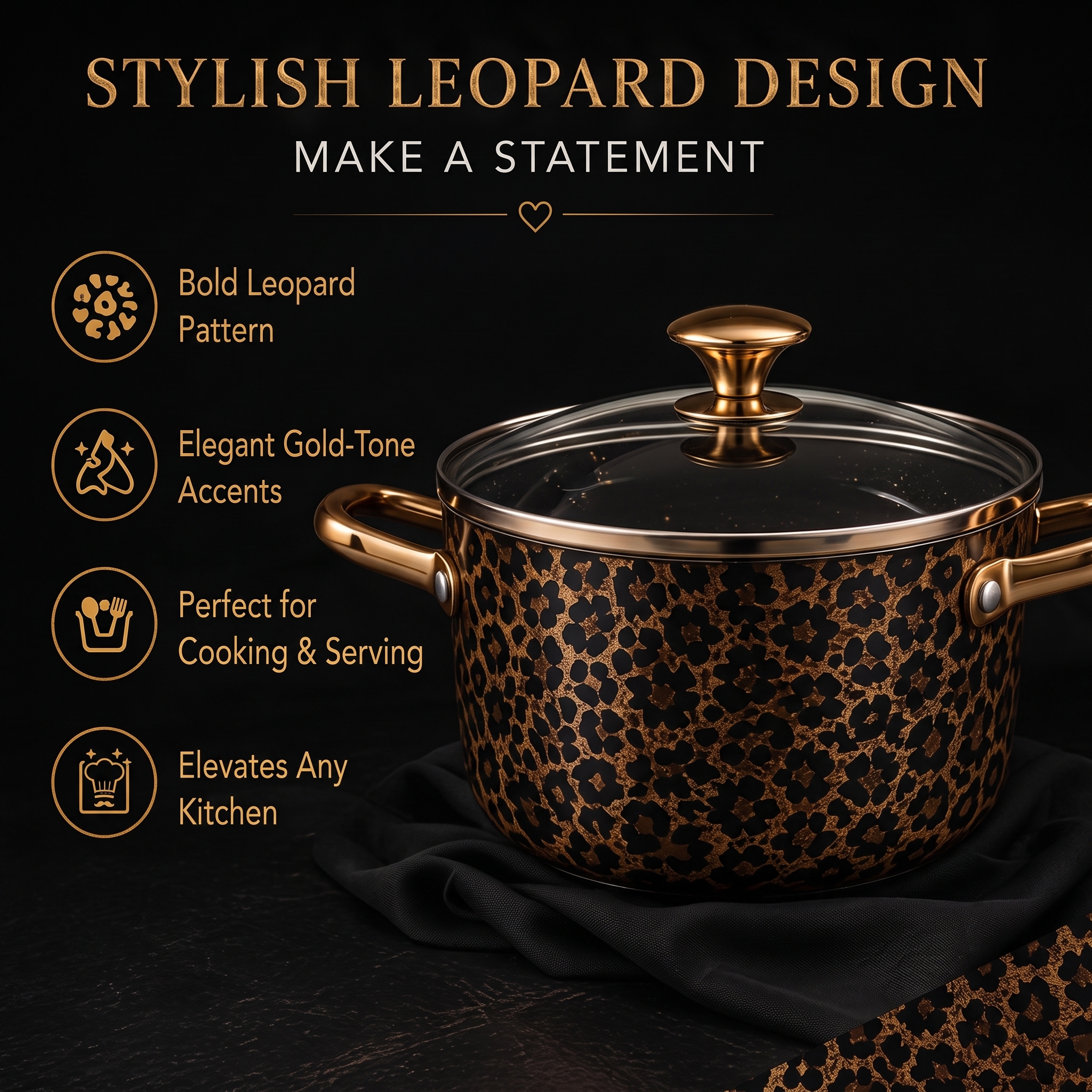 Luxury Black & Gold Non-Stick Cookware Set – Complete Kitchen Collection with Pots, Pans & Utensils