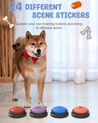 Dog Buttons for Communication, 9 Pcs Recordable Talking Button Set with 30s Voice, Pet Training Buzzer Kit for Dogs and Cats, Waterproof Anti-Slip Mat, 48 Scene Stickers for Outside/Food/Play