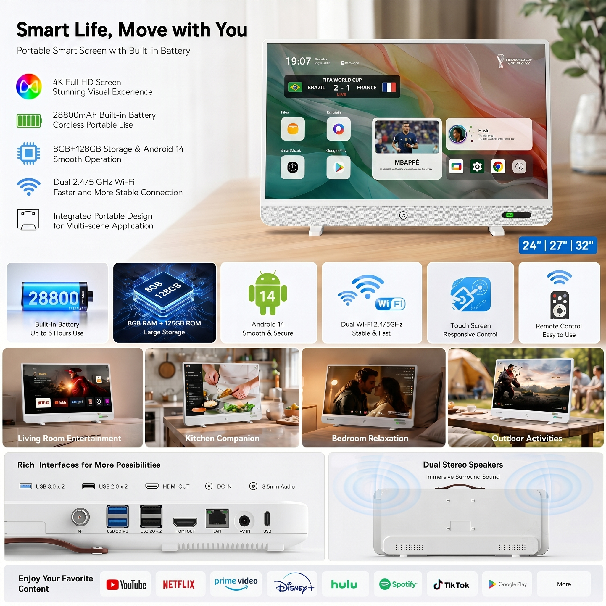 🎉( CLEARANCE SALE ) 🎉Outdoor Portable 4K TV | Long Battery, Bluetooth, Wi-Fi & Karaoke