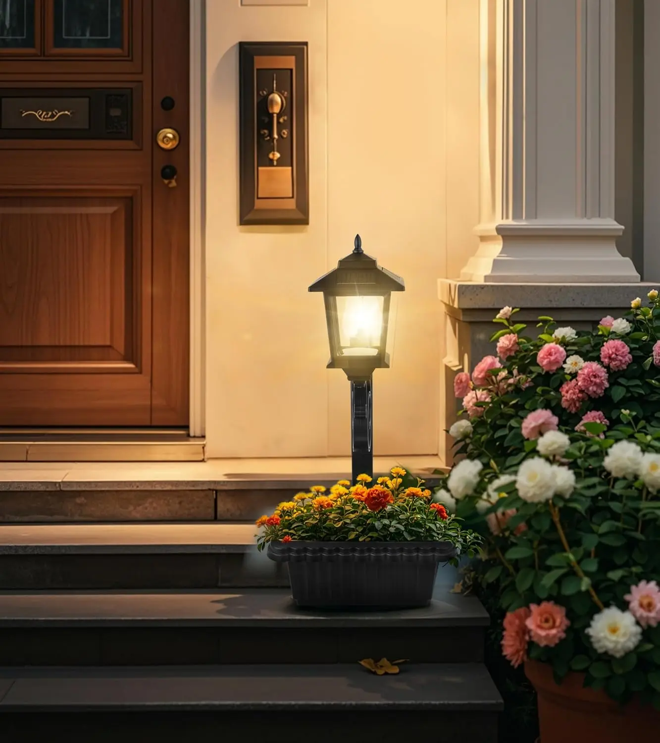 Hoodink 1/2 Pcs Solar Post Light With Planter, Room Decor For Easter Wedding Decorations, Black Post Light, 2 In 1 Outdoor Solar Post Light For Porch Front Door Patio Roadside Decoration