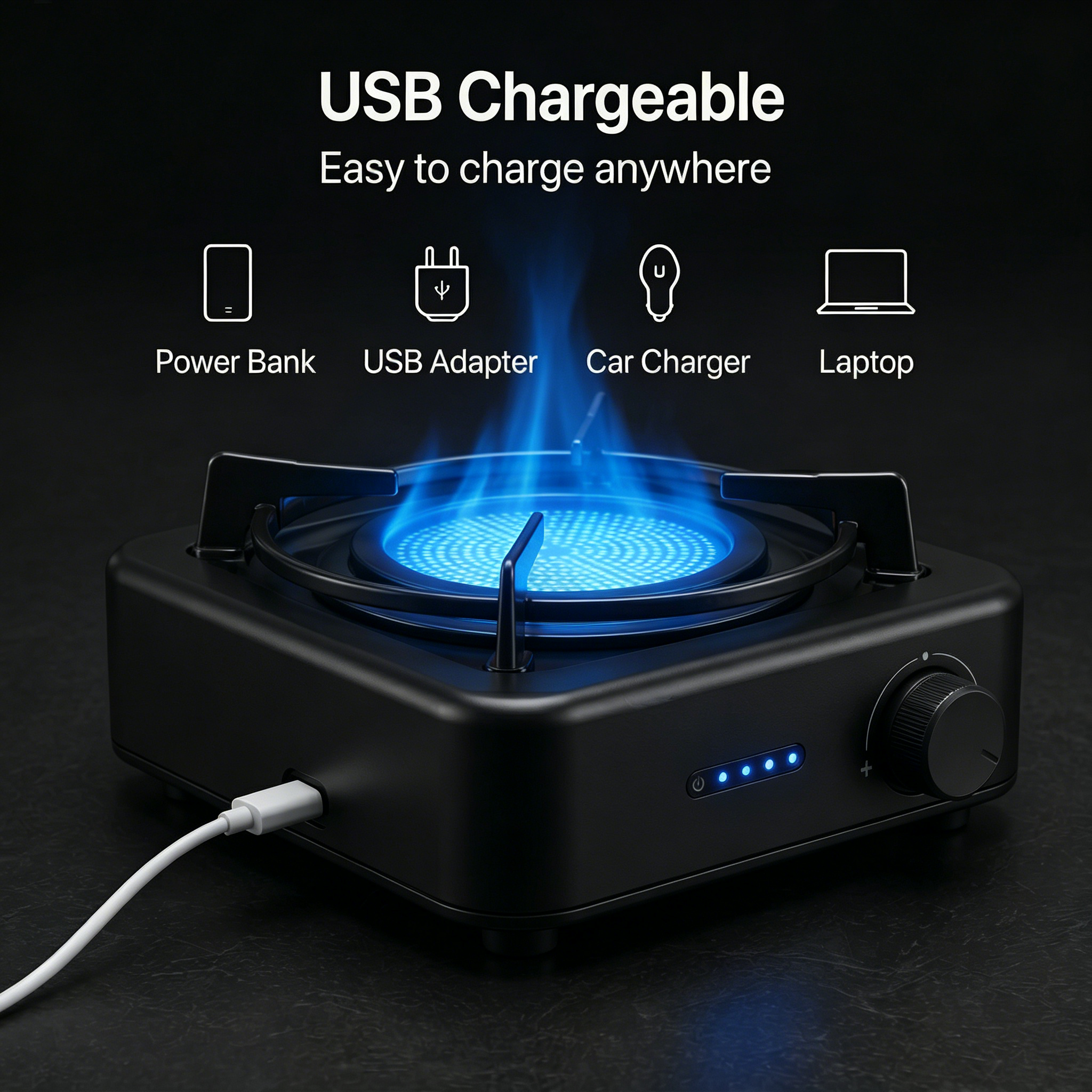 Portable USB Rechargeable Electric Stove – Smokeless Cordless Cooker with Solar Charging Support