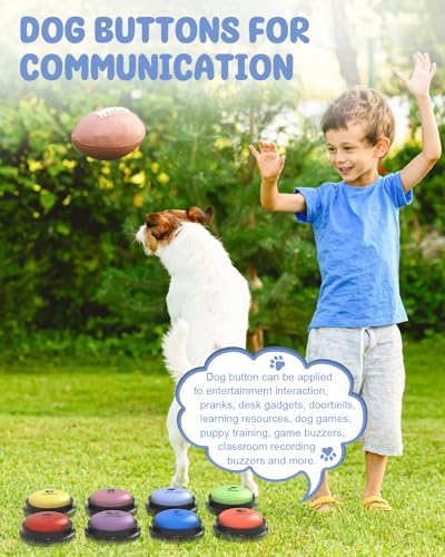 Dog Buttons for Communication, 9 Pcs Recordable Talking Button Set with 30s Voice, Pet Training Buzzer Kit for Dogs and Cats, Waterproof Anti-Slip Mat, 48 Scene Stickers for Outside/Food/Play