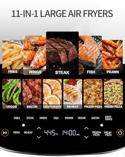 Large Air Fryer 6QT, 11-in-1 Fast Cooking Air Fryer with Top & Bottom Heating, No Flip Needed, Quiet 50dB, Family Size Digital Air Fryer for Healthy Meals, Fits a 12" Pizza or Steaks