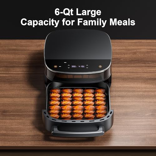Large Air Fryer 6QT, 11-in-1 Fast Cooking Air Fryer with Top & Bottom Heating, No Flip Needed, Quiet 50dB, Family Size Digital Air Fryer for Healthy Meals, Fits a 12" Pizza or Steaks