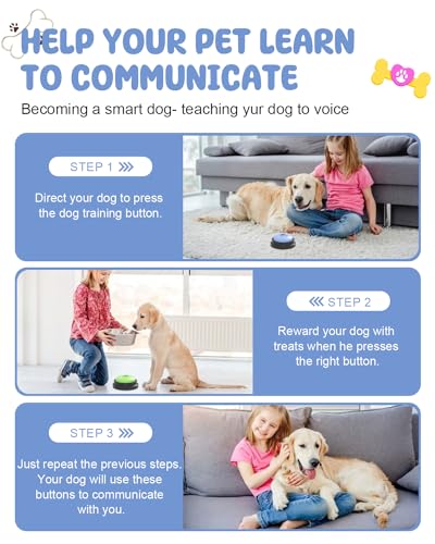 Dog Buttons for Communication, 9 Pcs Recordable Talking Button Set with 30s Voice, Pet Training Buzzer Kit for Dogs and Cats, Waterproof Anti-Slip Mat, 48 Scene Stickers for Outside/Food/Play