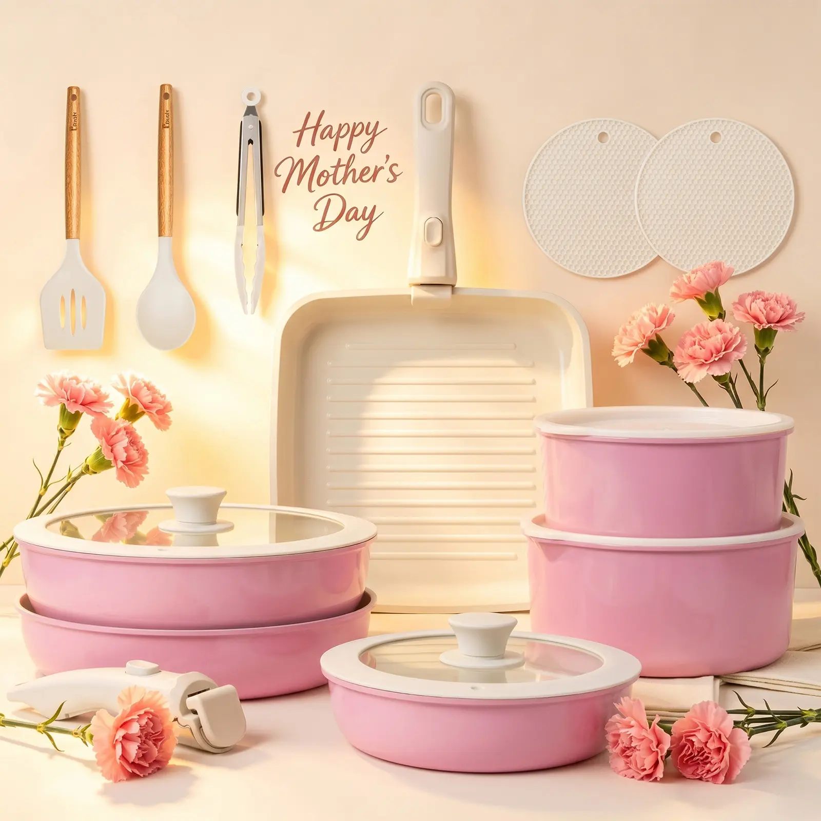 JJJSHOP Non-Toxic Ceramic Cookware Set - 22pcs