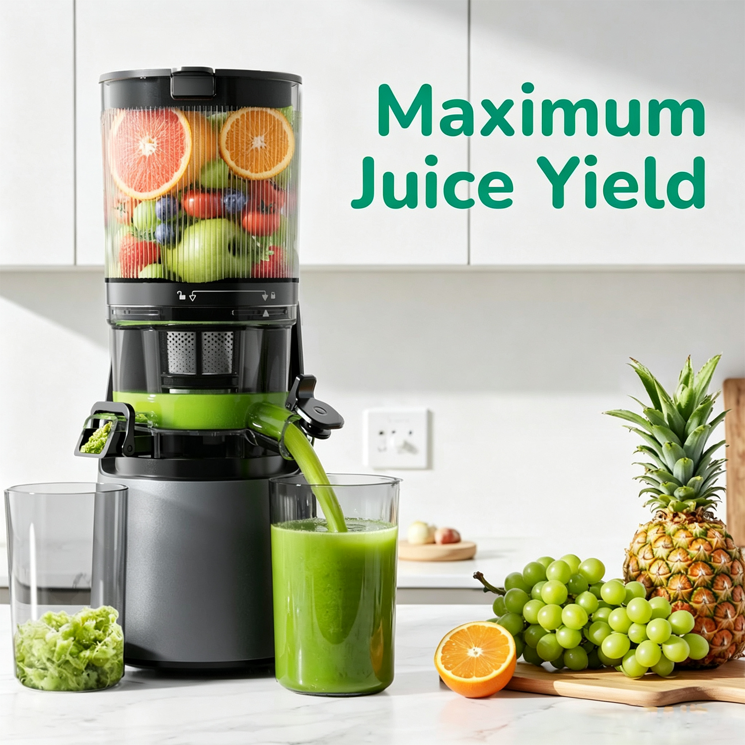 【王硕】Cold Press Juicer, 6" Wide Feed Chute, 3-in-1 Strainers (Juice, Sorbet, Nut Milk), AC Brushless Motor, Self Precut System, BPA-Free, Space Gray