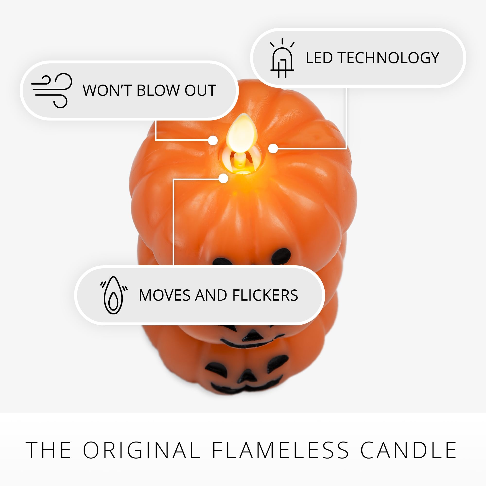 Stacked Jack-o-Lanterns Pumpkins Figural (Russet Orange) Flameless Candle Real Wax Moving Flame LED Candle (3.1" x 6"),