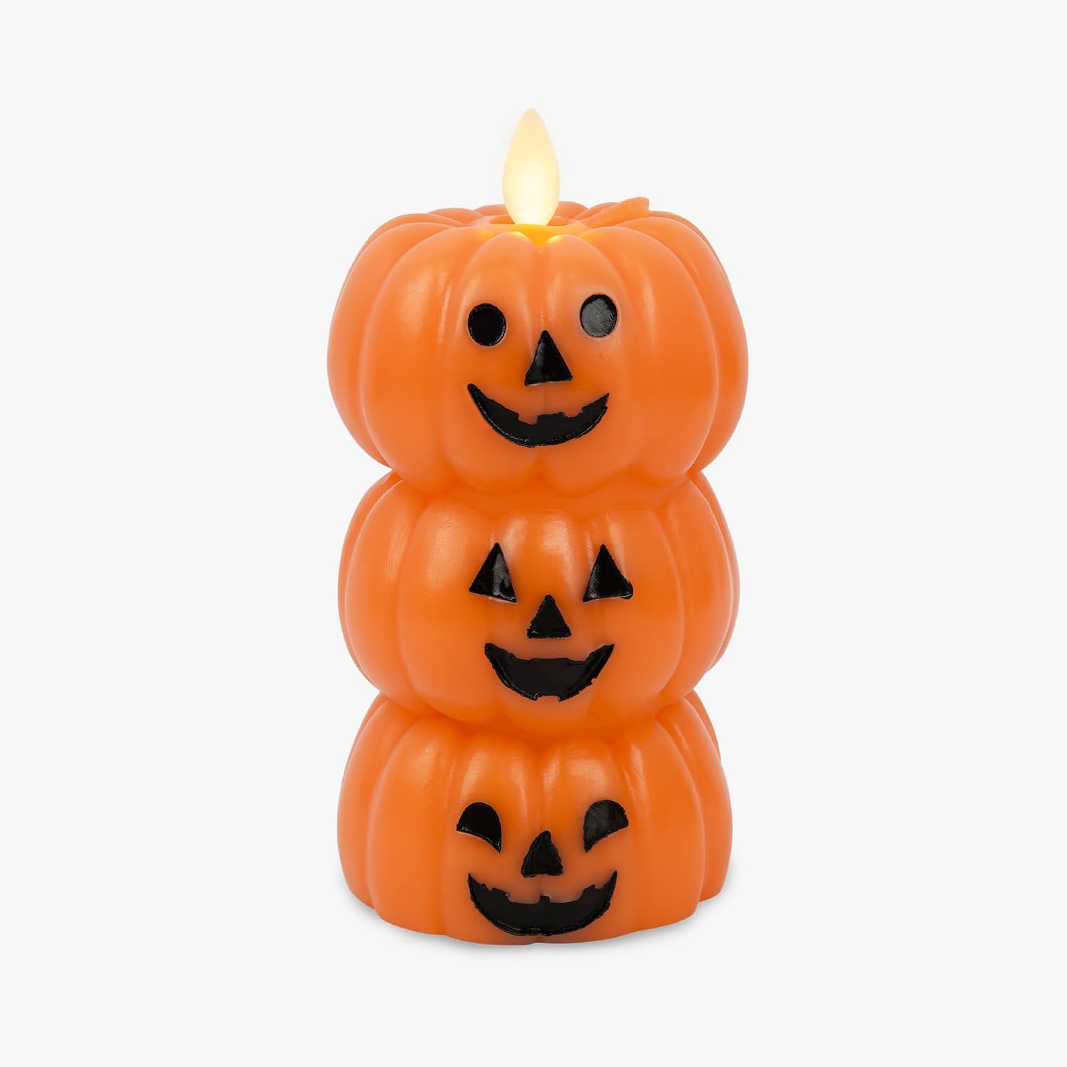 Stacked Jack-o-Lanterns Pumpkins Figural (Russet Orange) Flameless Candle Real Wax Moving Flame LED Candle (3.1" x 6"),