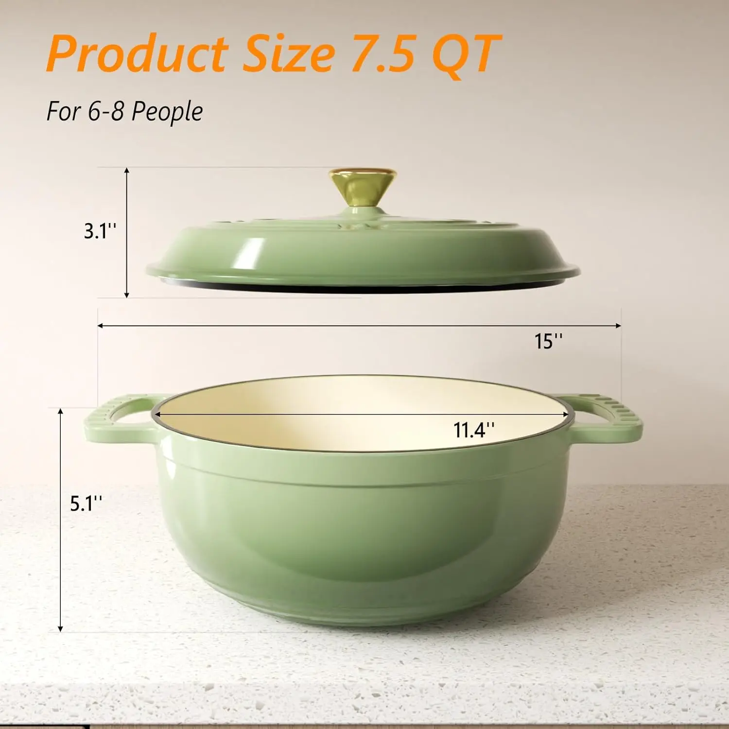 JJJSHOP Enameled Cast Iron Round Dutch Oven, 5/6/7.5QT Pot with Lid &Dual Handles with Silicone Gloves,Oven Safe up to 500°F, Heavy-Duty Pre-Seasoned Cookware for Bread Baking, Braising, Stews, Roasting,TikTokShopBlackFriday