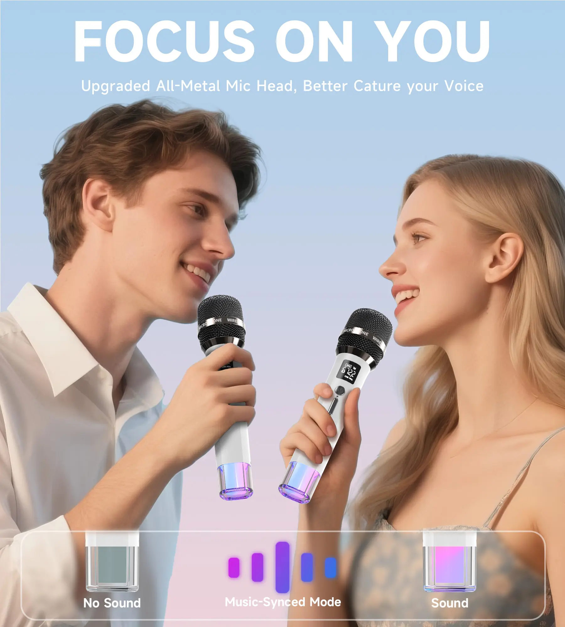 【twain】Wireless Microphone with LED Lights, 200FT Range