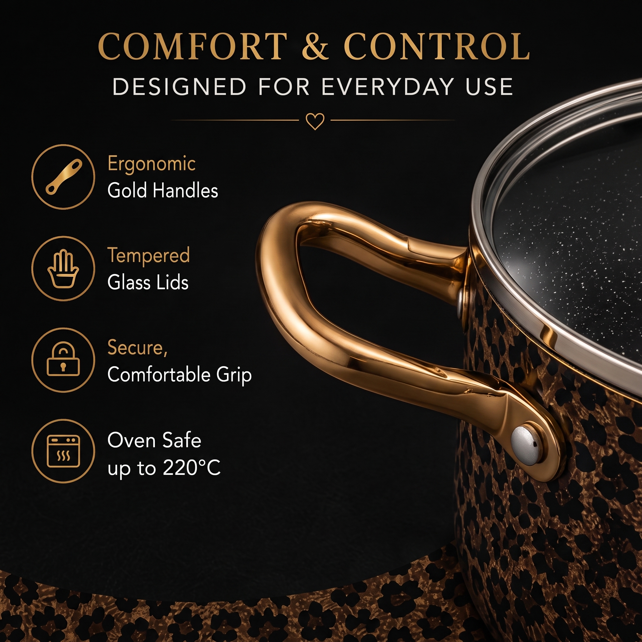 Luxury Black & Gold Non-Stick Cookware Set – Complete Kitchen Collection with Pots, Pans & Utensils