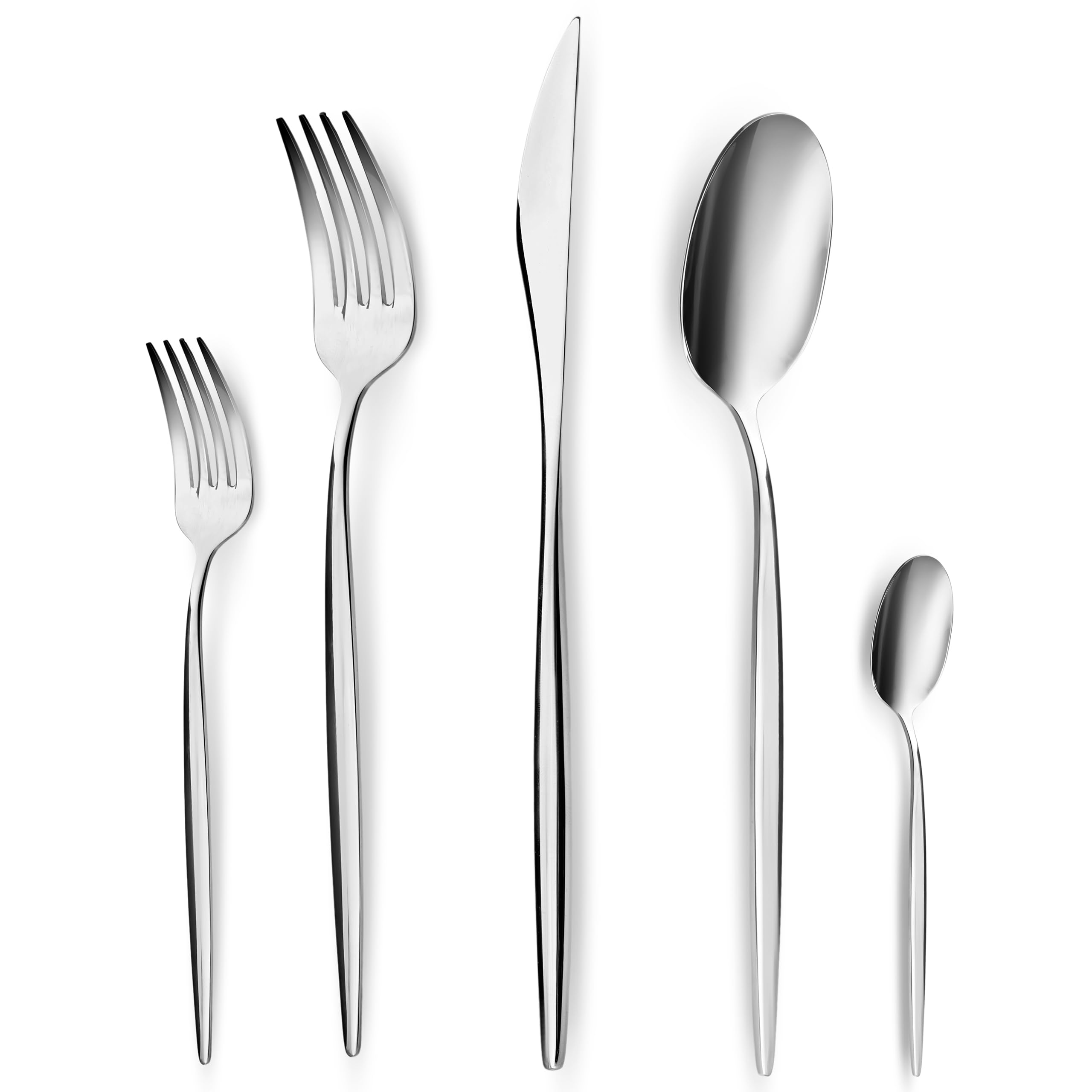 Tivoli 60 Pieces Cutlery Set for 12 Person - Forks, Spoon, Knives Silverware Sets - Modern Silver Flatware - Stainless Steel Kitchen Utensils Tableware Set - Dishwasher Safe