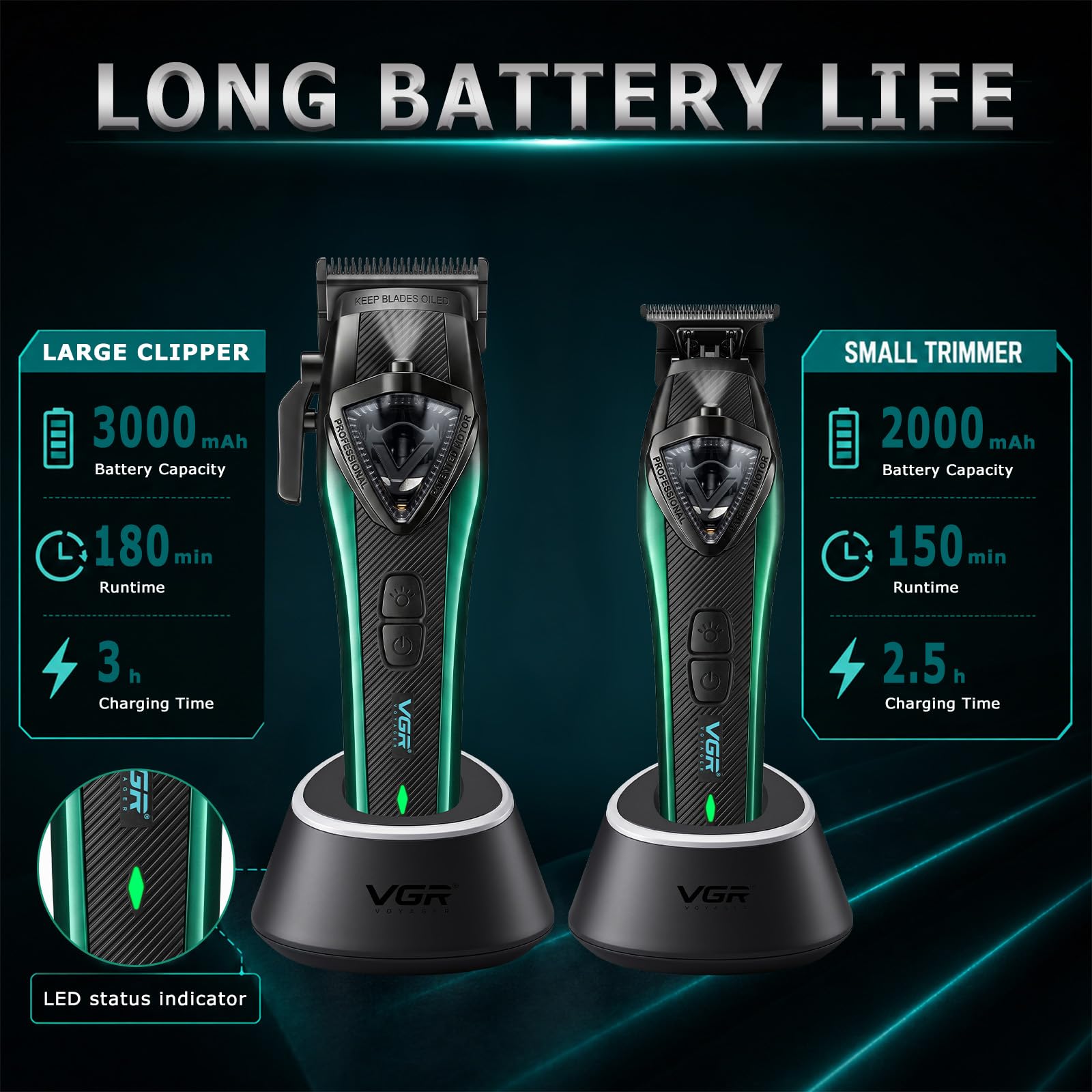 Zero-gap T-blade trimmer with built-in LED light for precision outlining