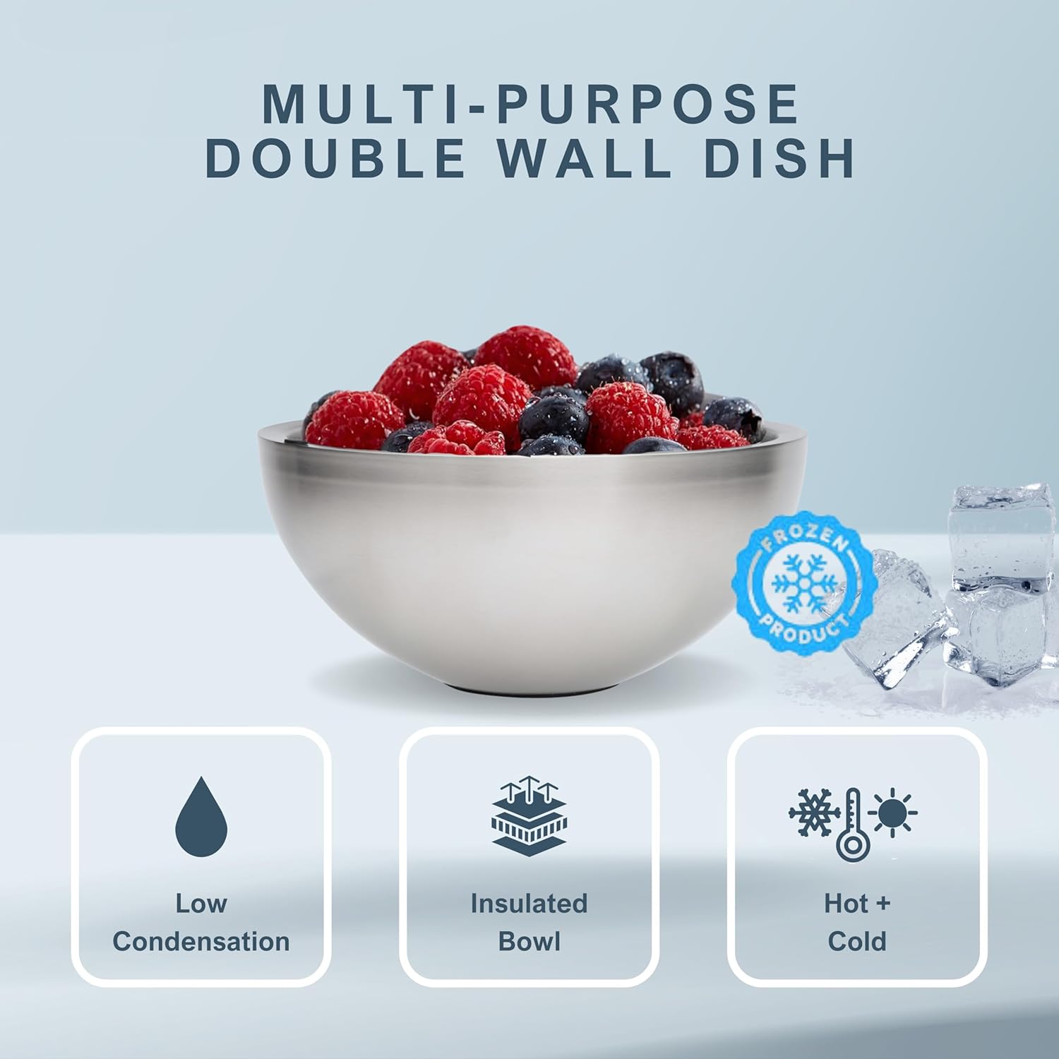 Dip Chiller Bowl - 35oz Capacity - Frozen Ice Stainless Steel Party Serving Bowl - Insulated Dip Dish Platter Keeps Salsa, Guacamole, Condiments, Sauces, Salad & Food Hot or Cold (1 Bowl)