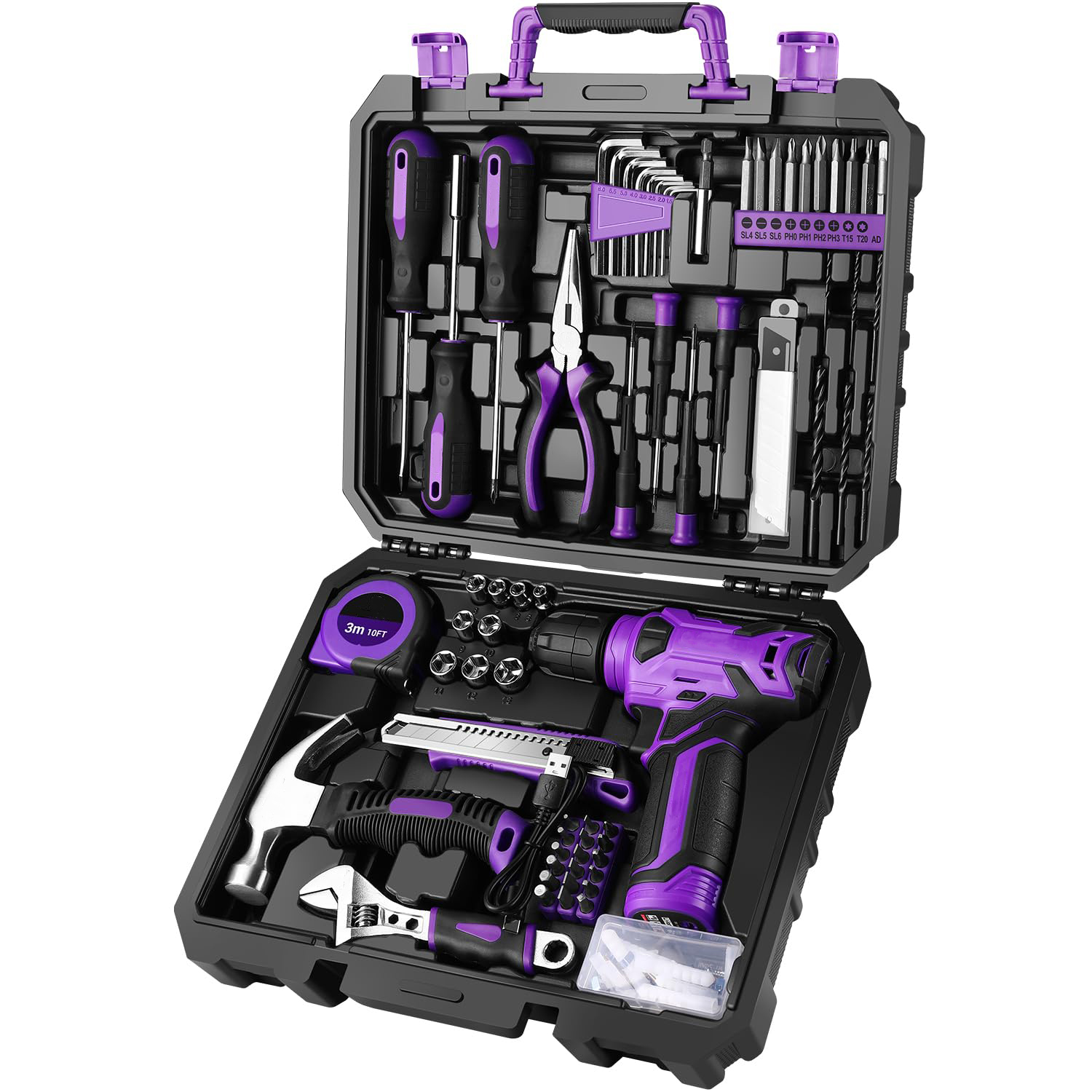 JJJSHOP 126-Piece Pink Tool Set with 8V Cordless Drill