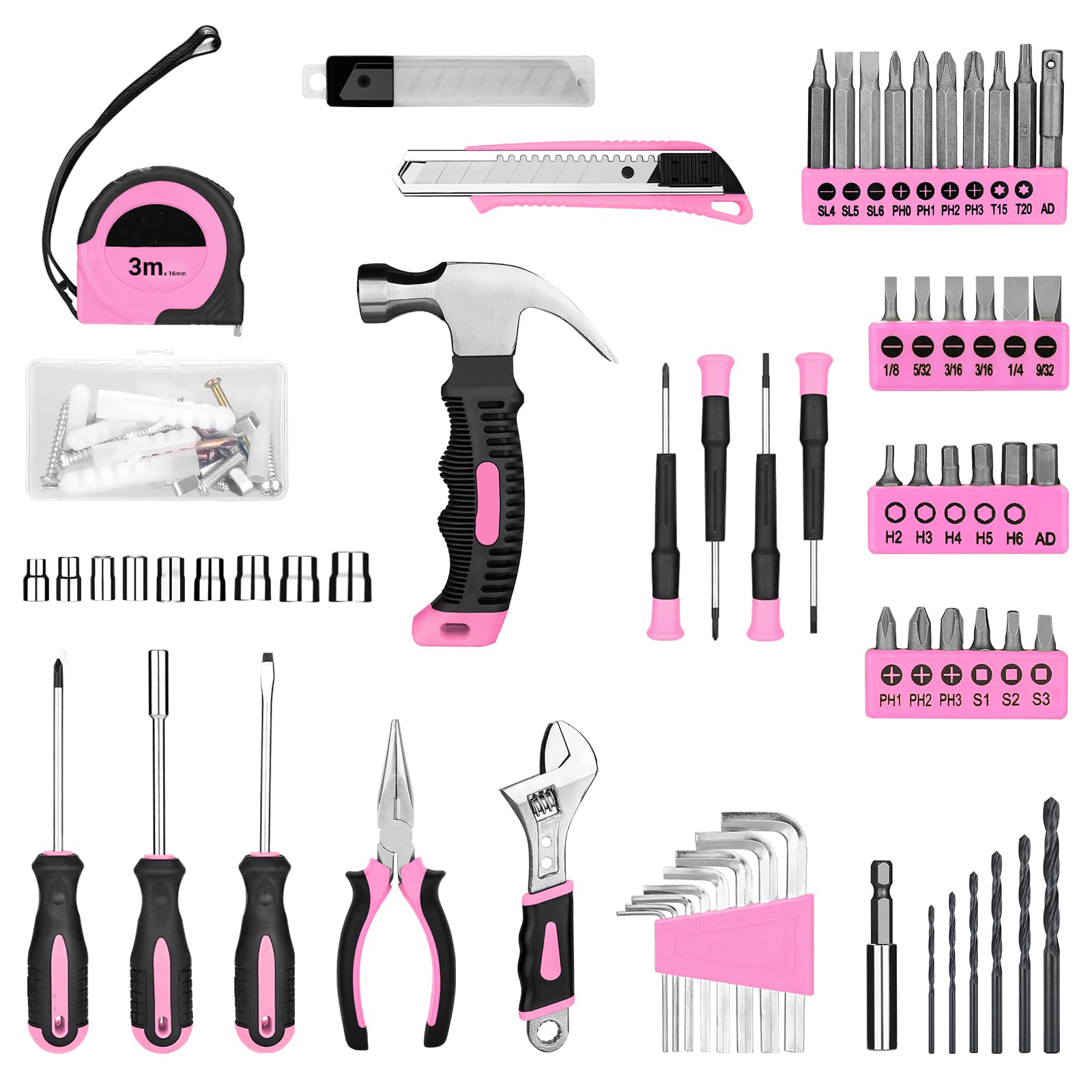 JJJSHOP 126-Piece Pink Tool Set with 8V Cordless Drill