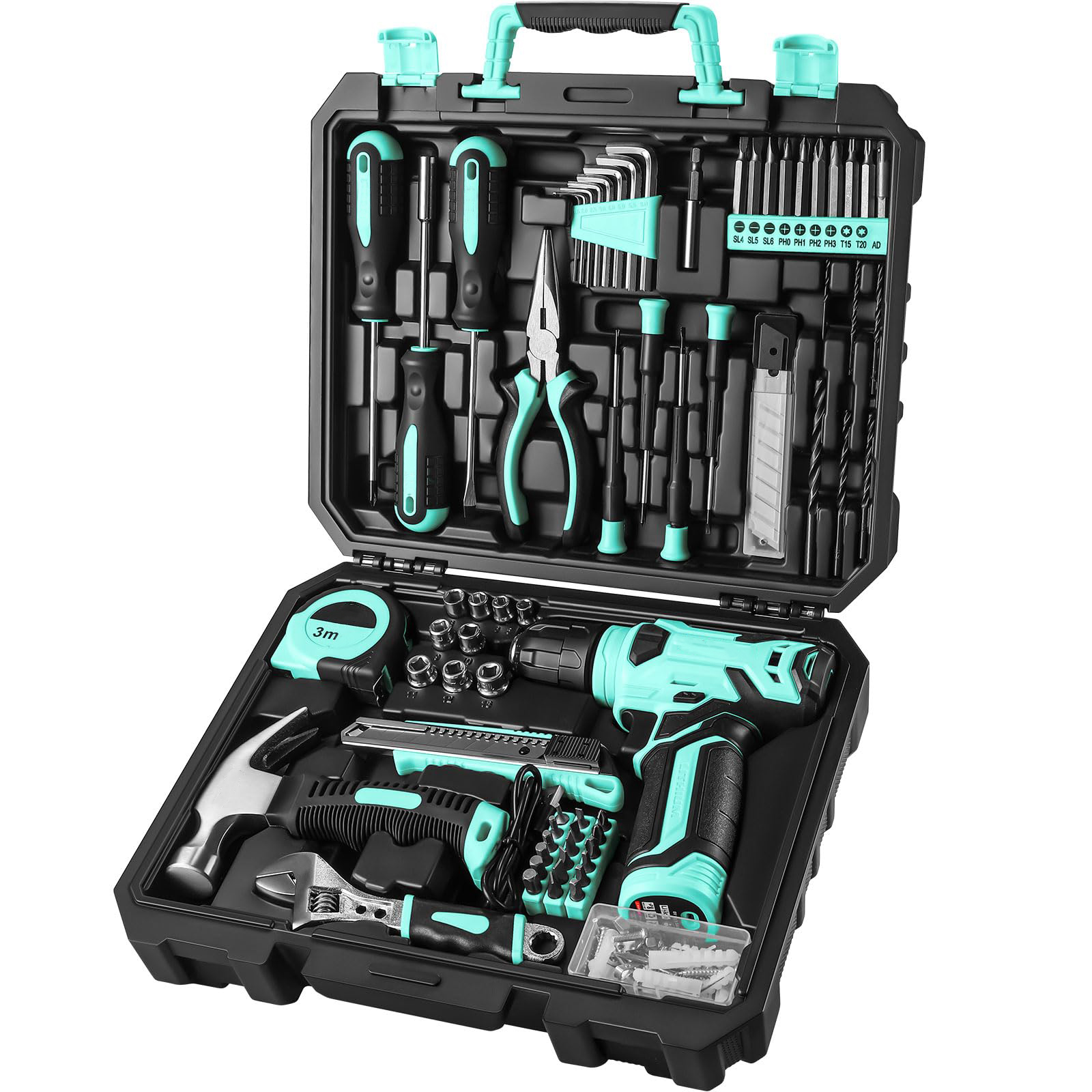 JJJSHOP 126-Piece Pink Tool Set with 8V Cordless Drill