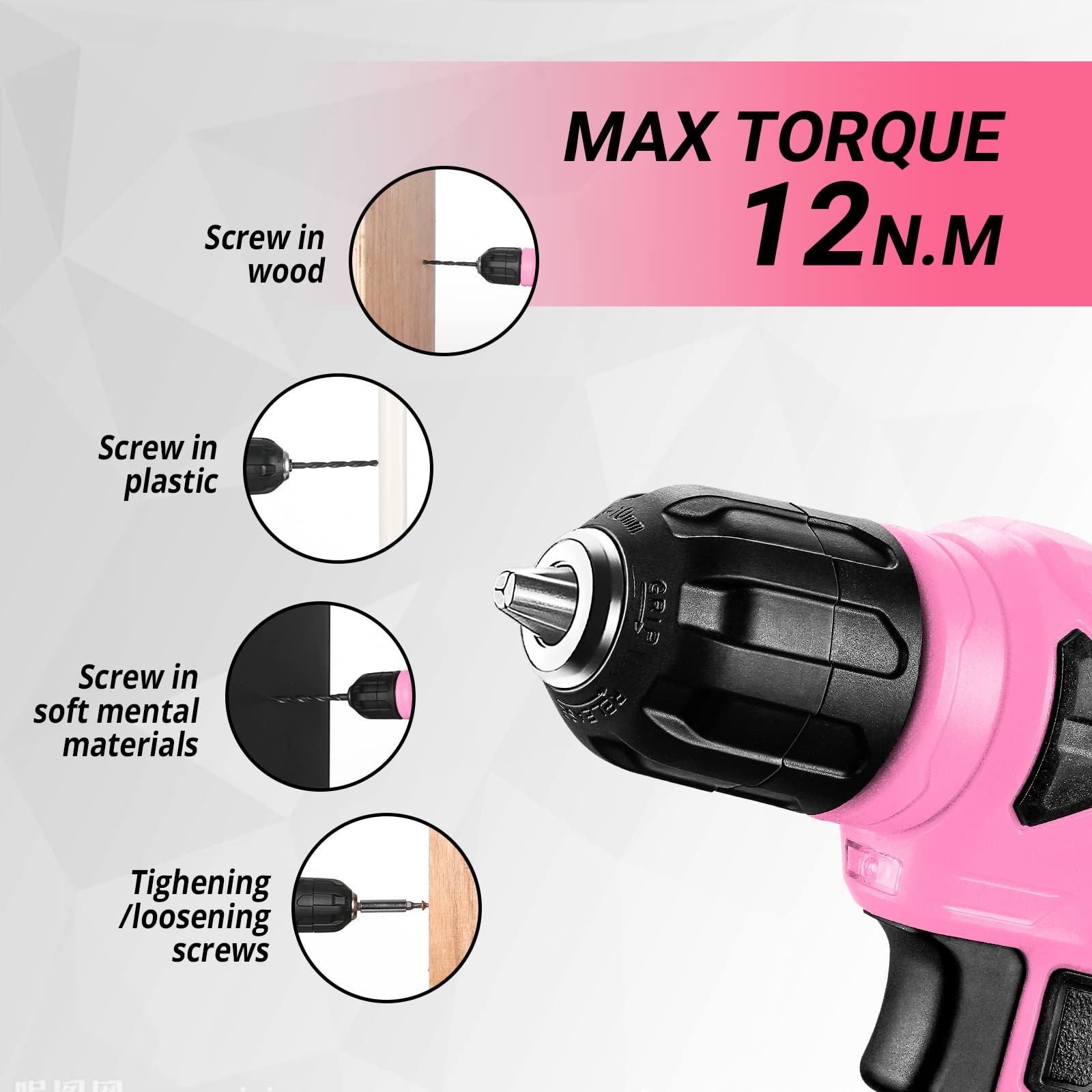 JJJSHOP 126-Piece Pink Tool Set with 8V Cordless Drill