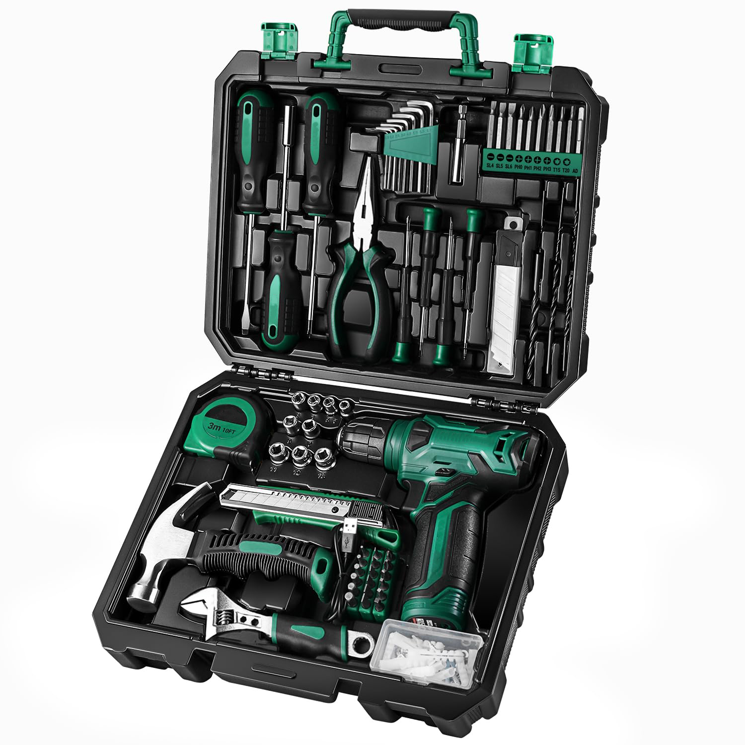 JJJSHOP 126-Piece Pink Tool Set with 8V Cordless Drill