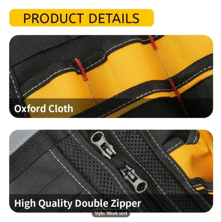 Reflective Electrician's Work Vest - Multifunctional, Wear Resistant & Tool Bag - Construction Safety