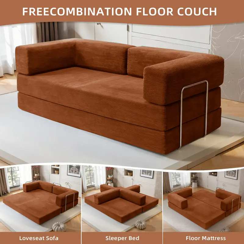 78-108'' Sofa Bed Cloud Couch Corduroy Upholstered Sectional Convertible Multi-Functional Floor Sofa for Living Room & Apartment Furniture